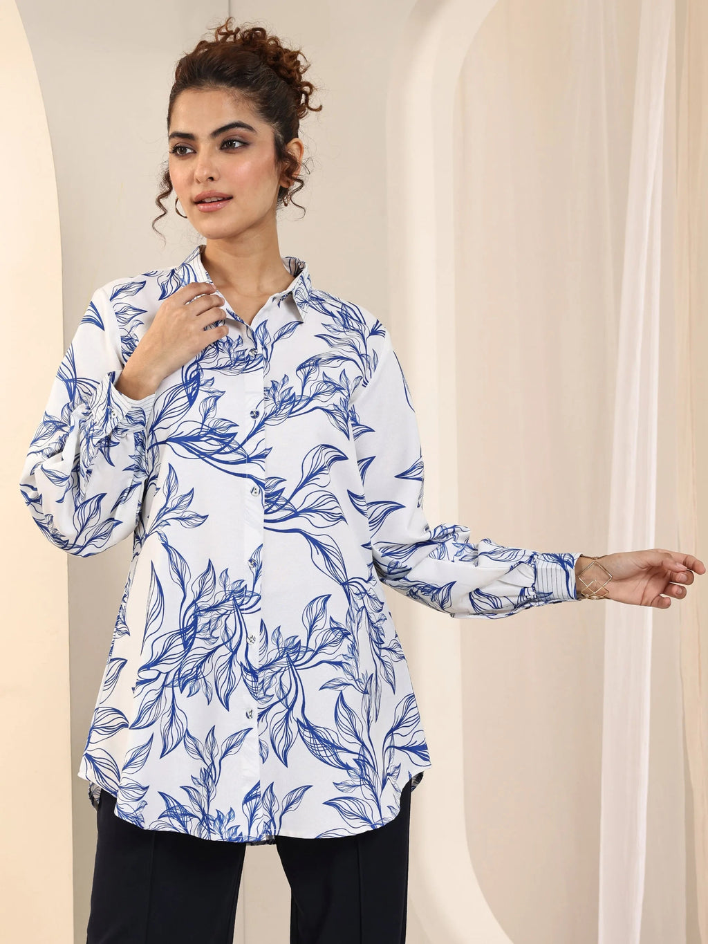 Off White Printed Rayon Straight Tunic