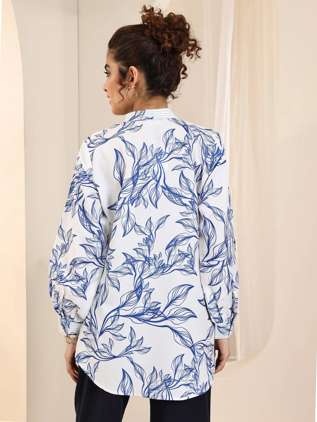 Off White Printed Rayon Straight Tunic