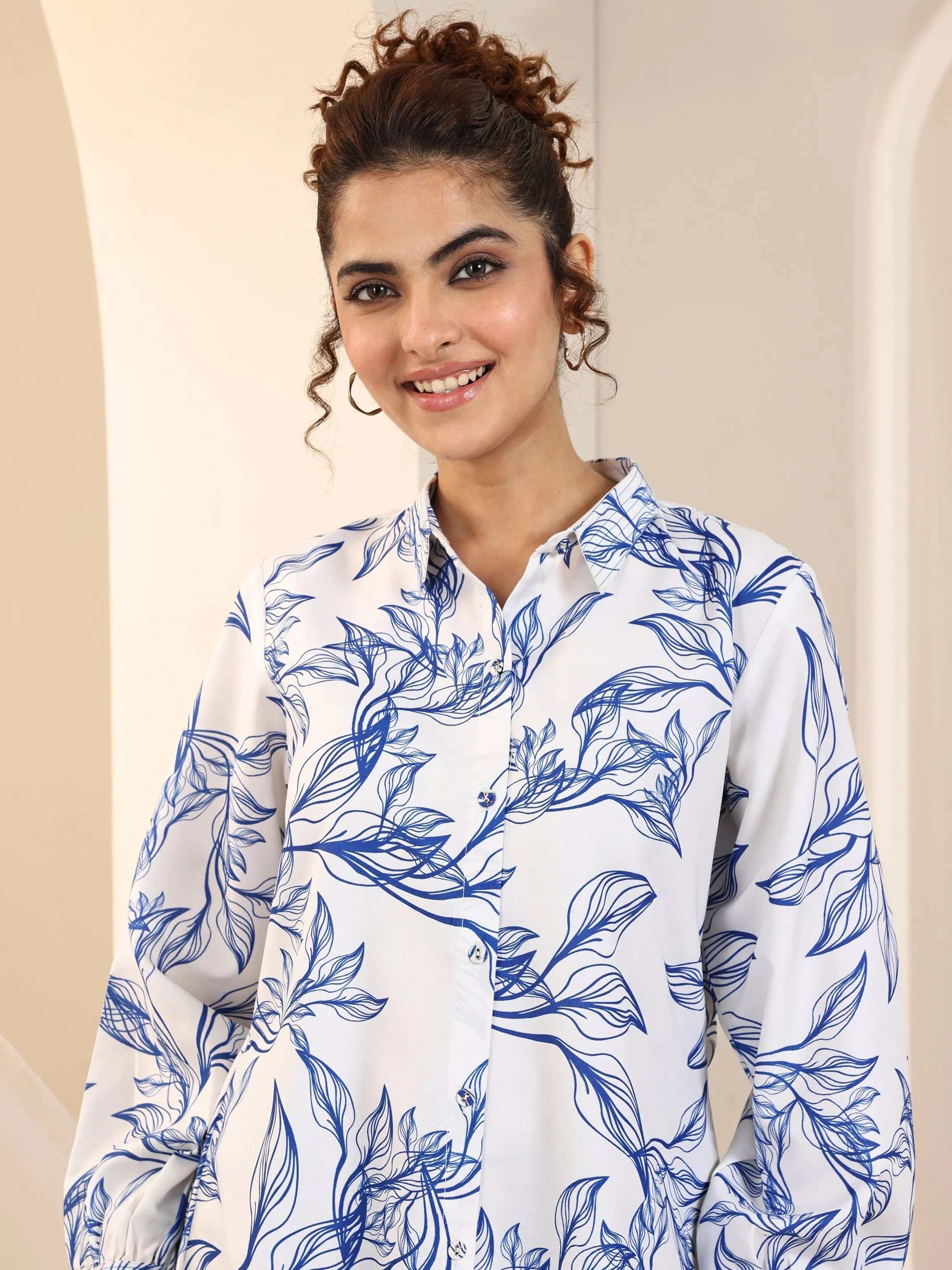 Off White Printed Rayon Straight Tunic