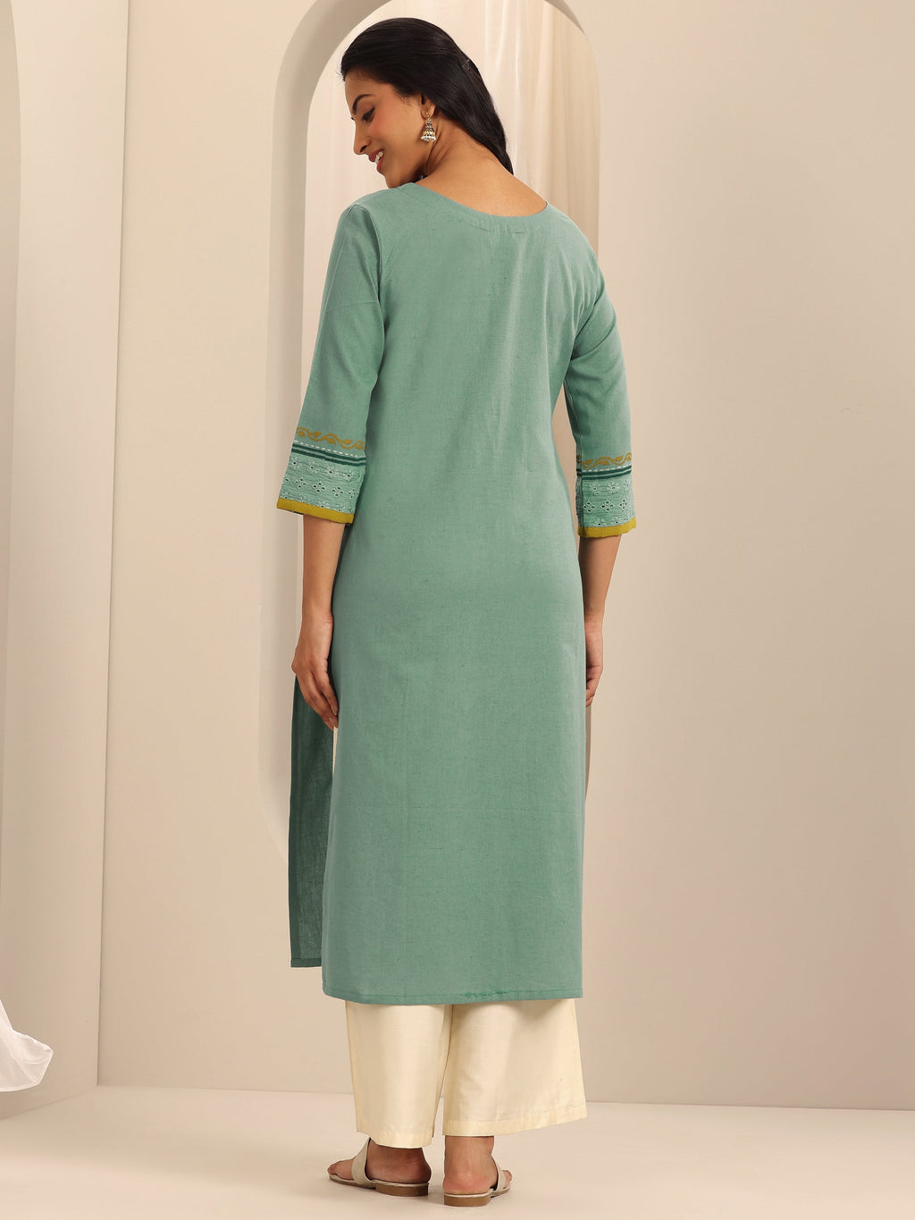 Blue Printed Cotton Blend Straight Kurta