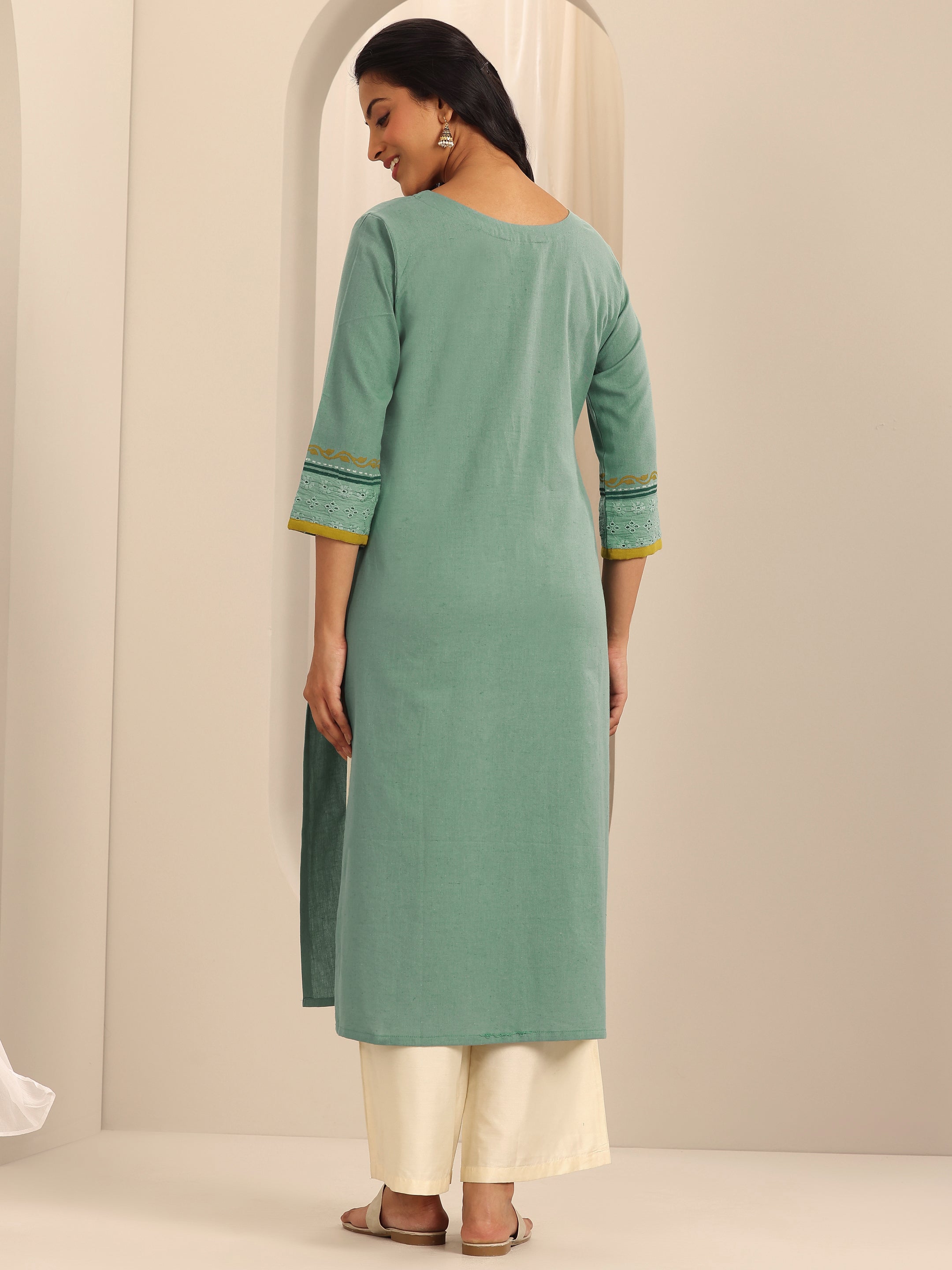 Blue Printed Cotton Blend Straight Kurta