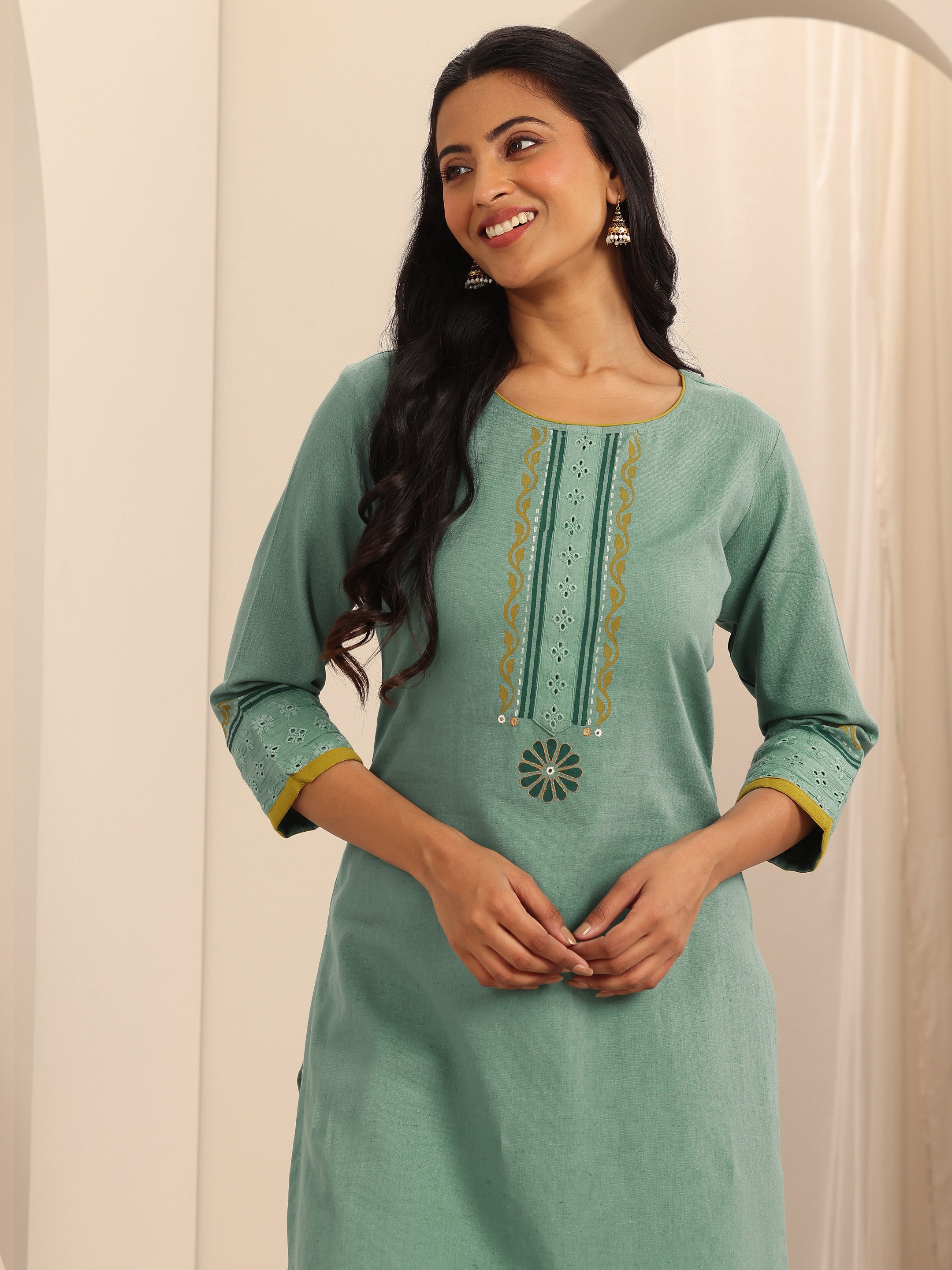 Blue Printed Cotton Blend Straight Kurta