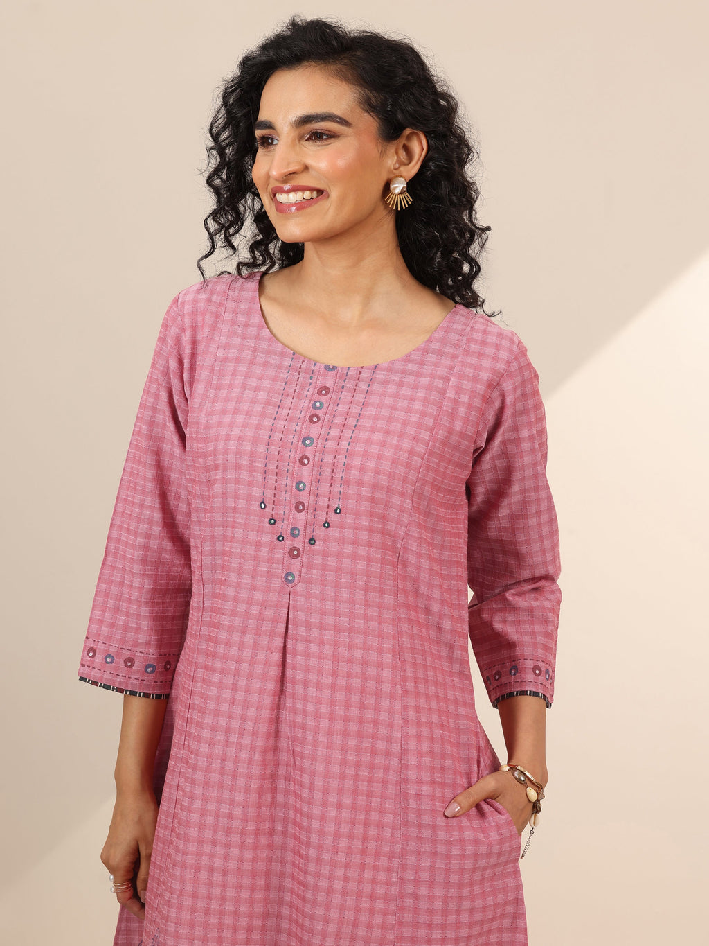 Coral Printed Cotton Blend A-Line Kurta