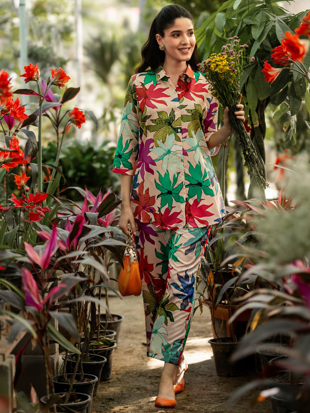 Peach Printed Cotton Co ord sets