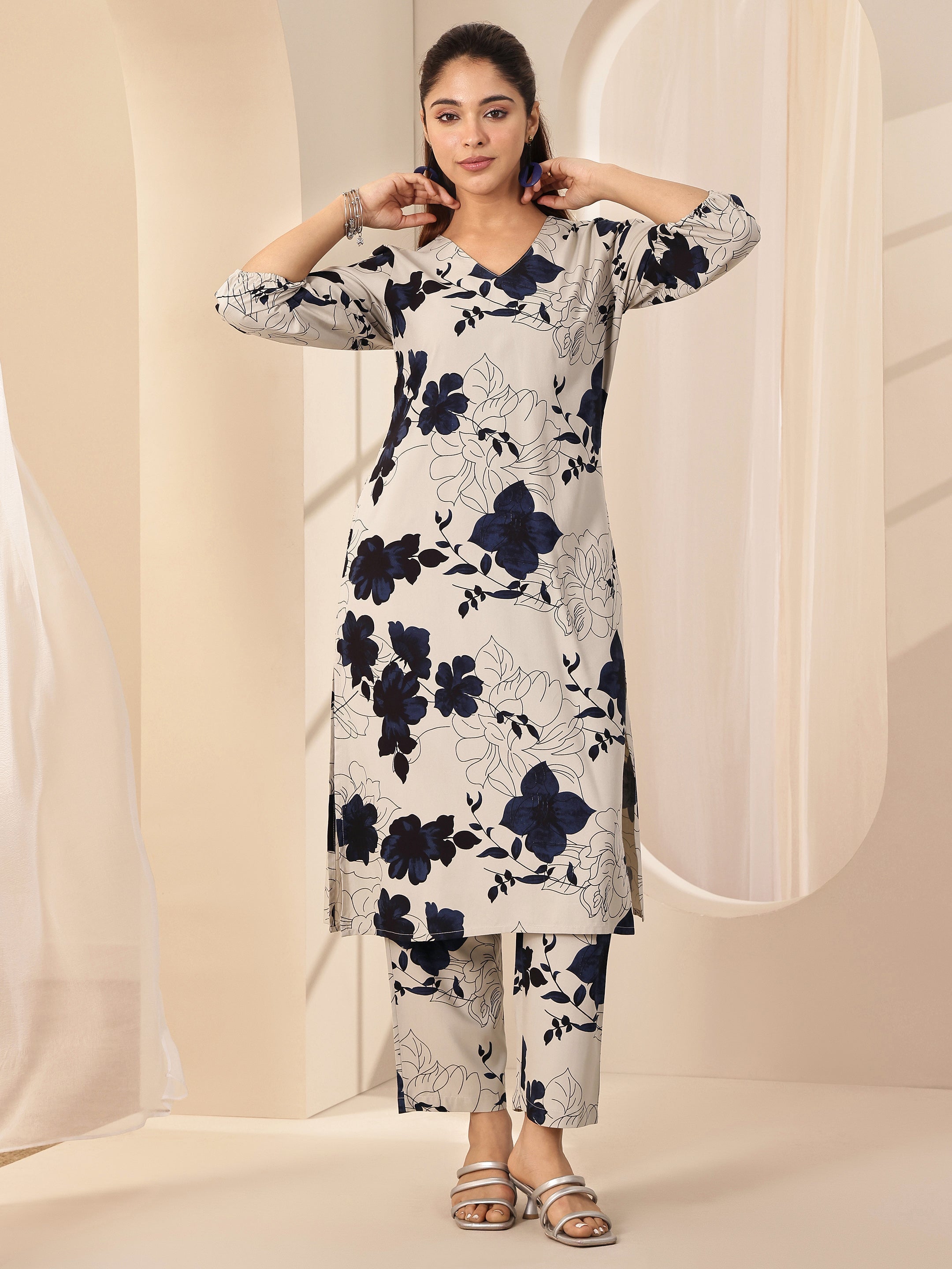 Grey Printed Rayon Co-Ord Sets