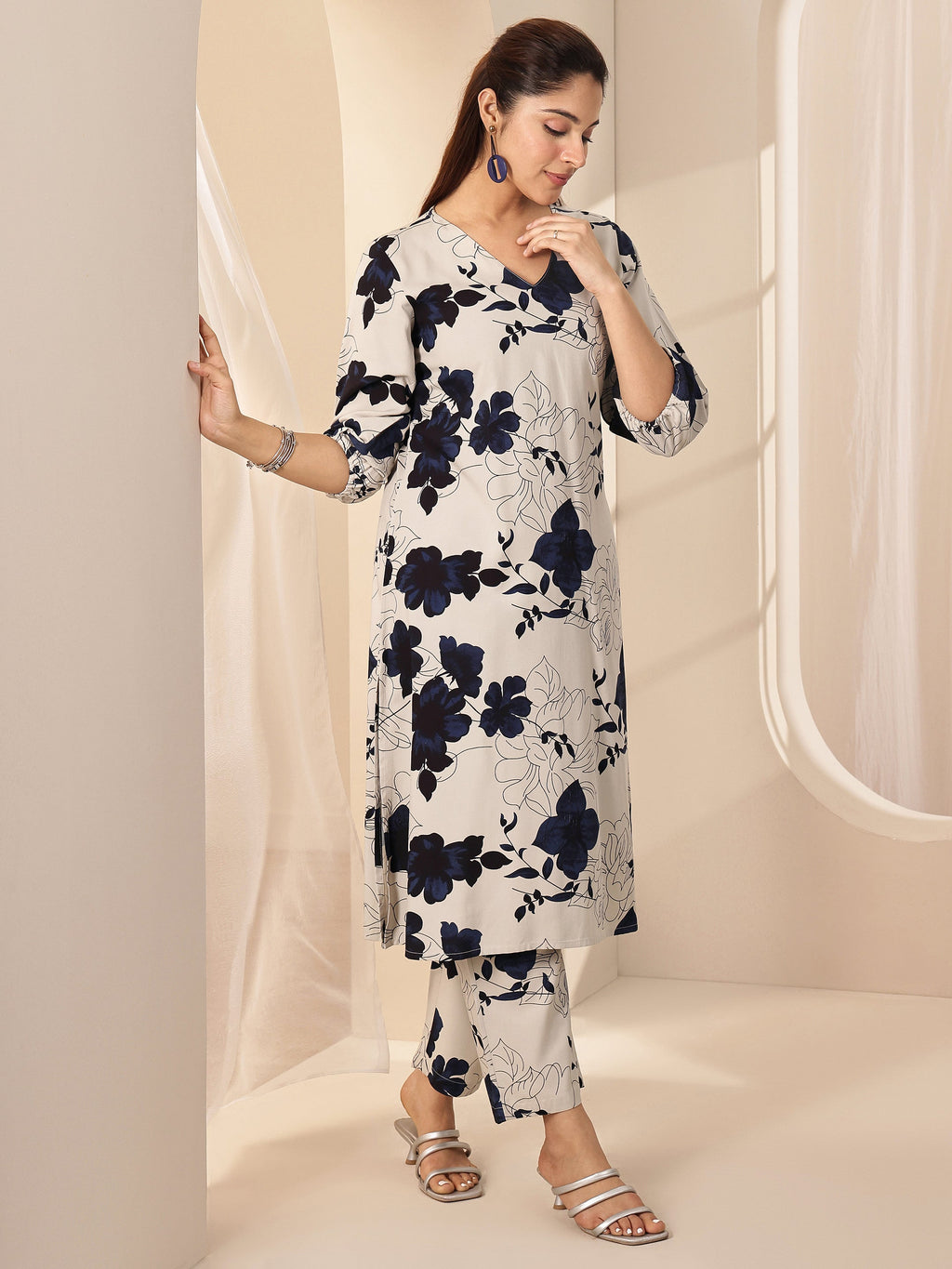 Grey Printed Rayon Co-Ord Sets