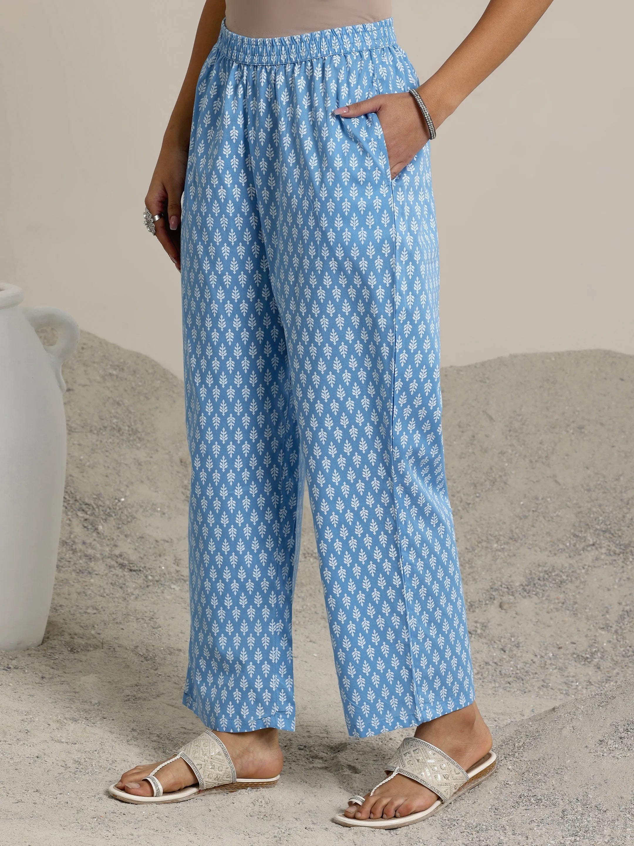 Blue Printed Cotton Straight  Suits With Dupatta