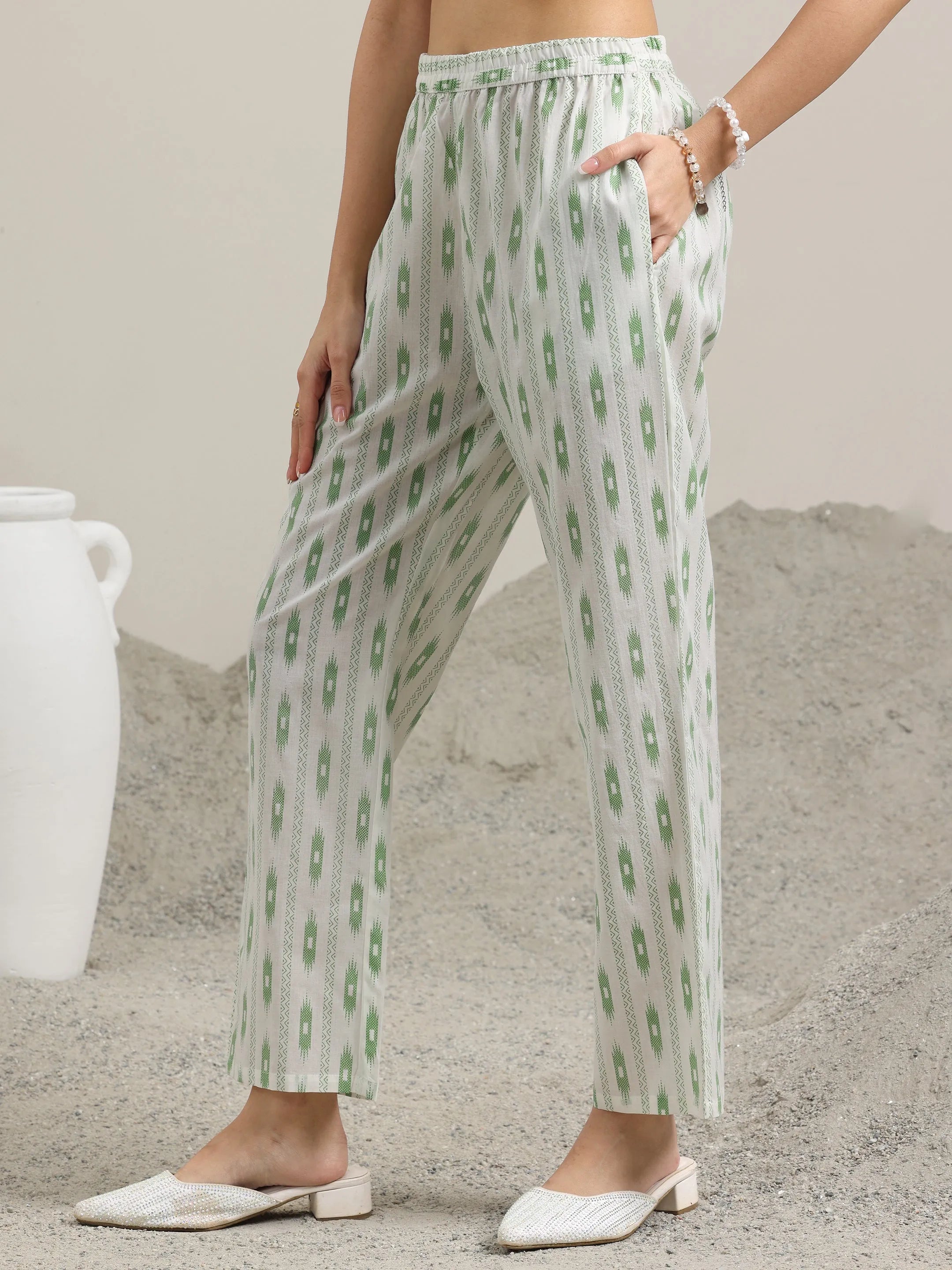 Green Printed Cotton Straight Suit With Dupatta