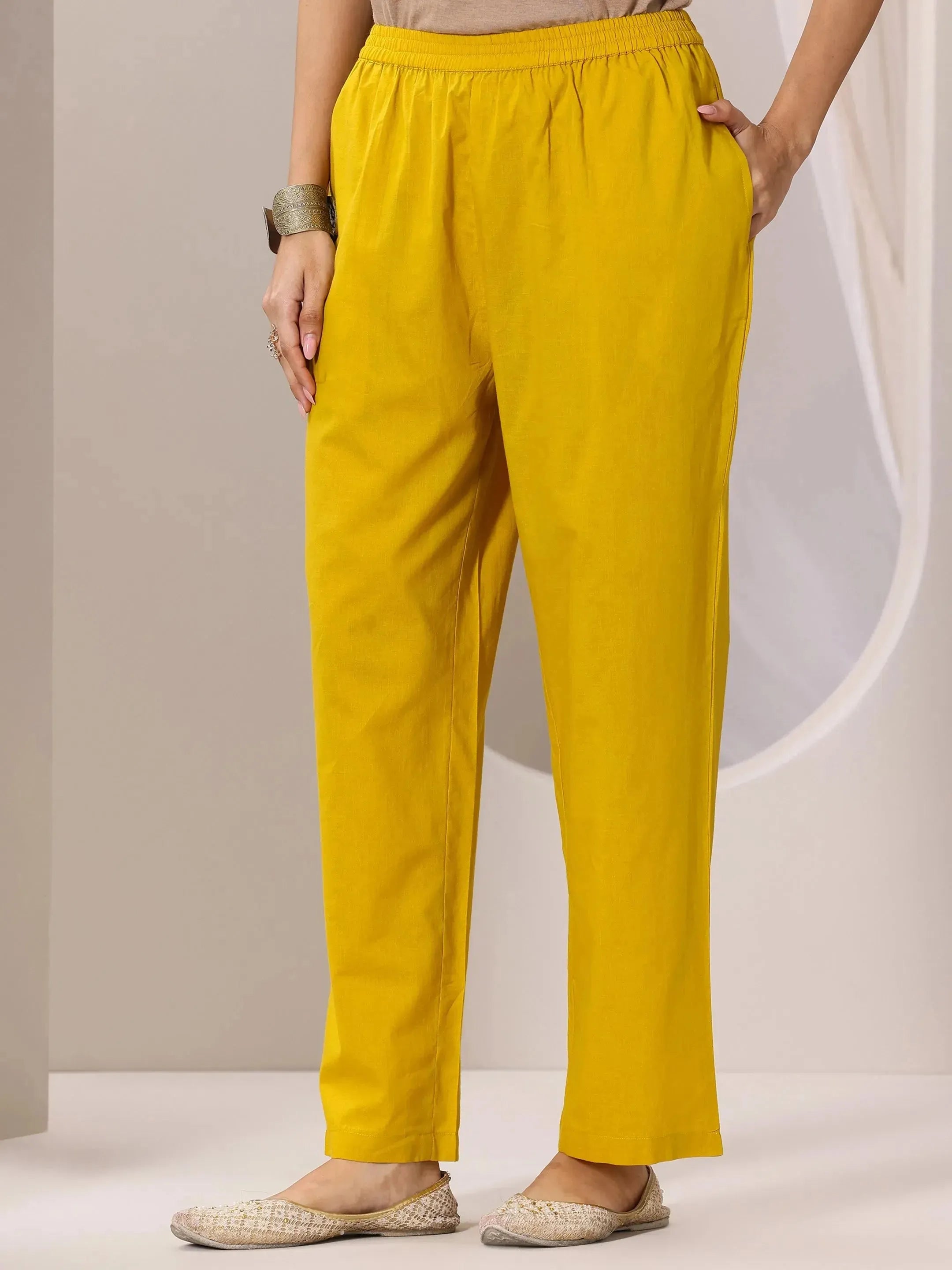 Mustard Printed Cotton Straight Suit Set With Dupatta