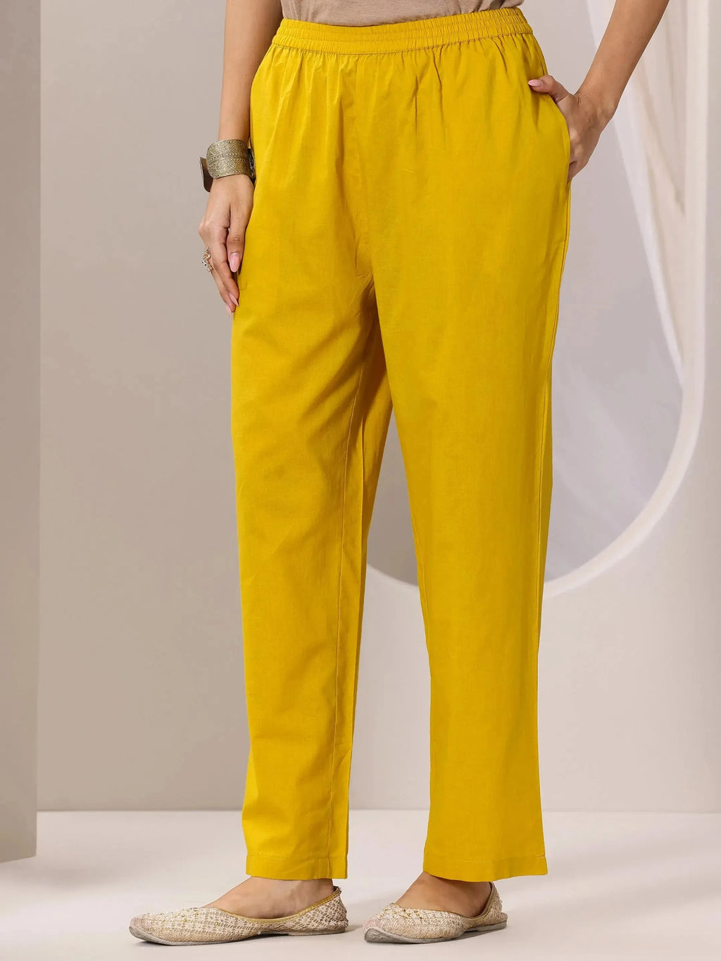 Mustard Printed Cotton Straight Suit Set With Dupatta