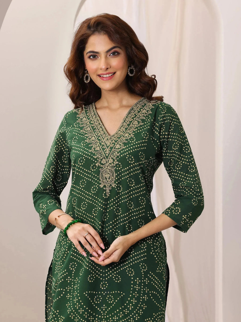 Green Printed Cotton Straight Suit Set With Dupatta