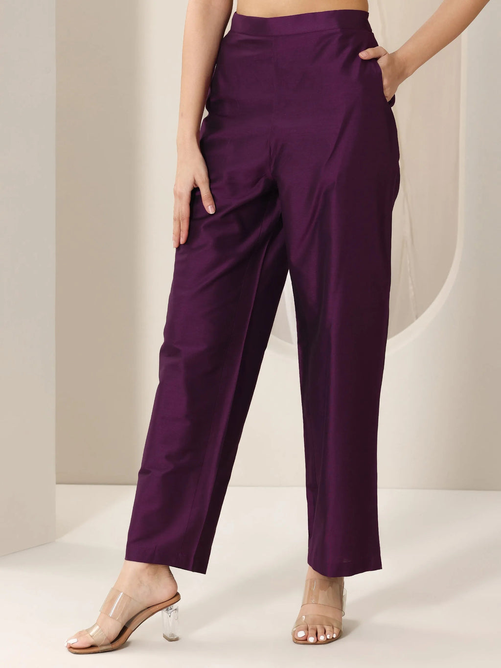 Burgundy Yoke Design Silk Blend Straight Suit Set With Dupatta