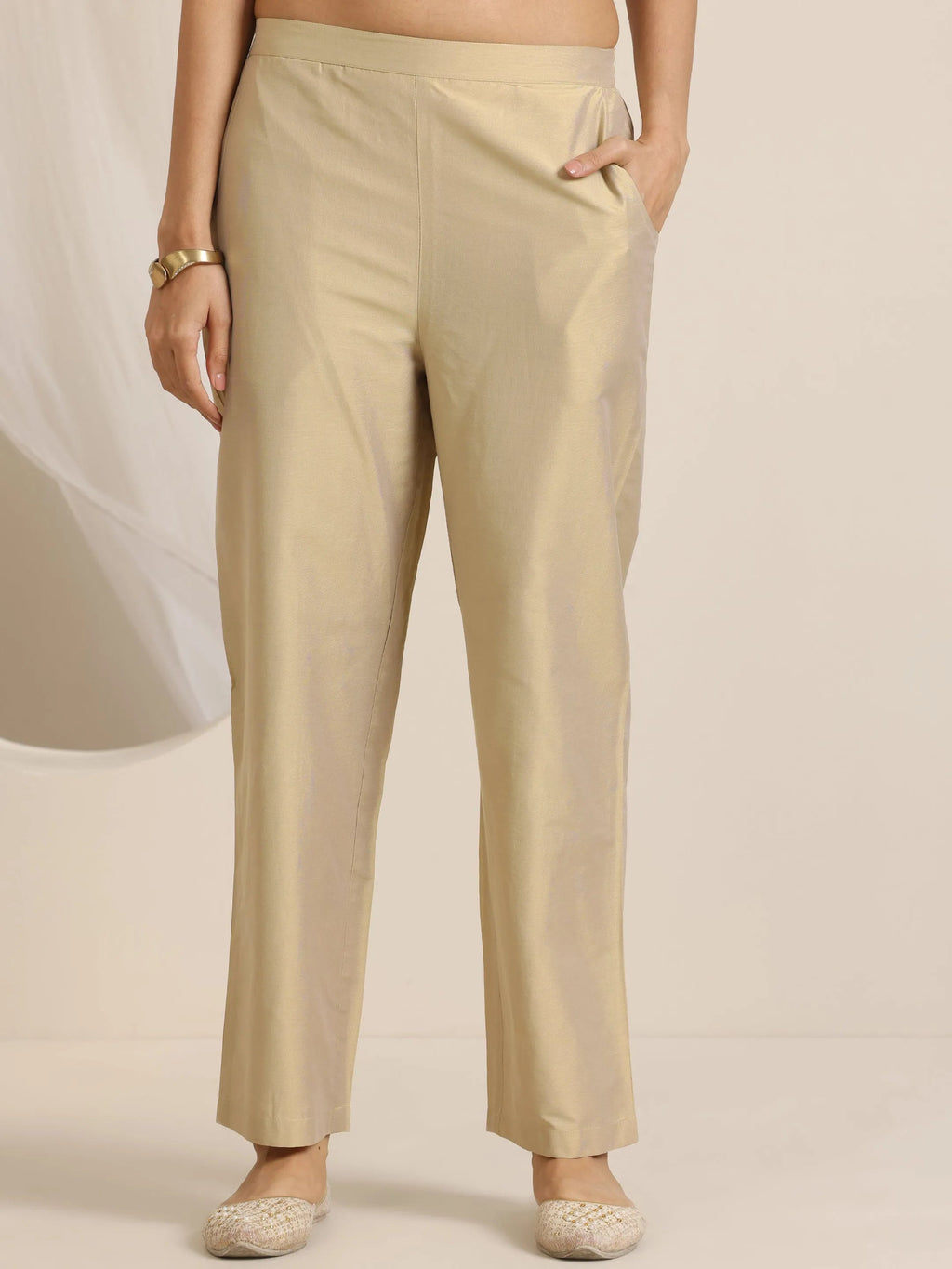 Gold Yoke Design Silk Blend Straight Suit Set With Dupatta