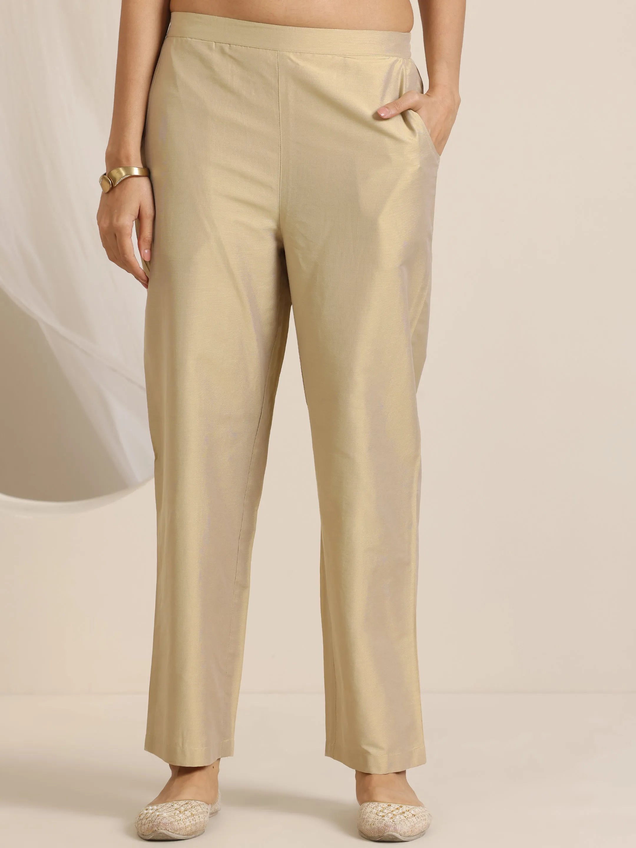 Gold Yoke Design Silk Blend Straight Suit Set With Dupatta