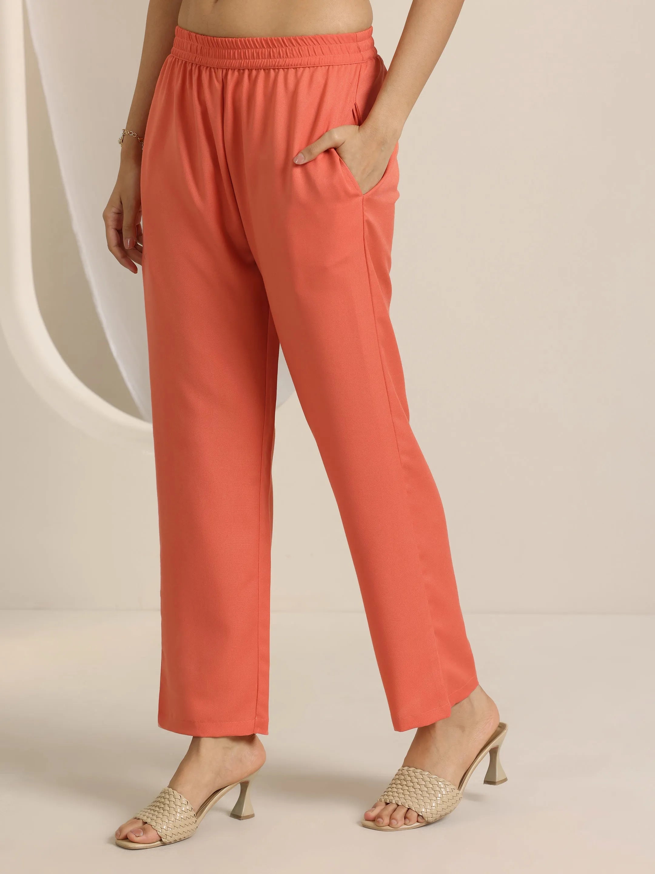 Orange Woven Design Chanderi Silk Straight Suit Set With Dupatta