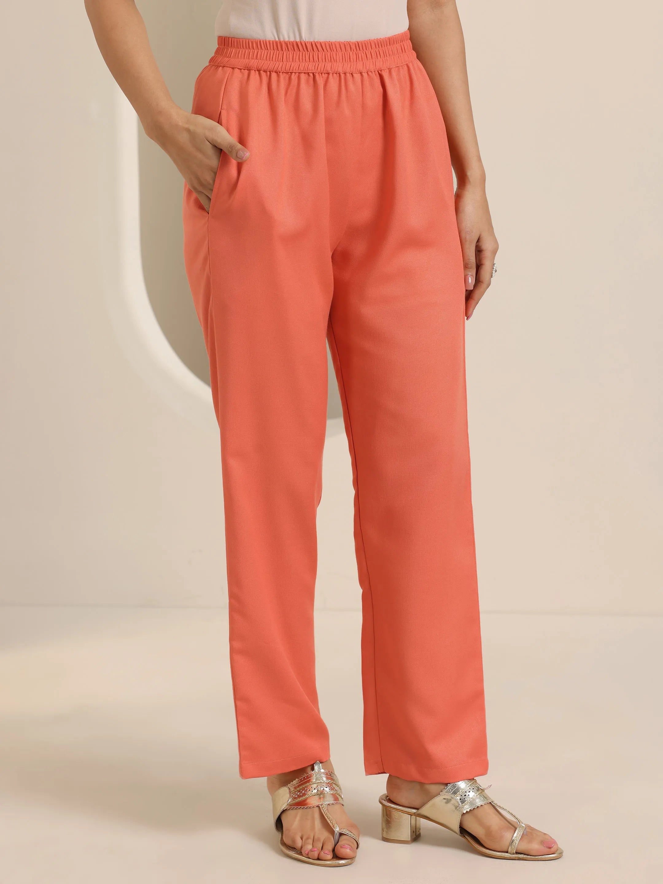 Orange Woven Design Chanderi Silk Straight Suit Set With Dupatta