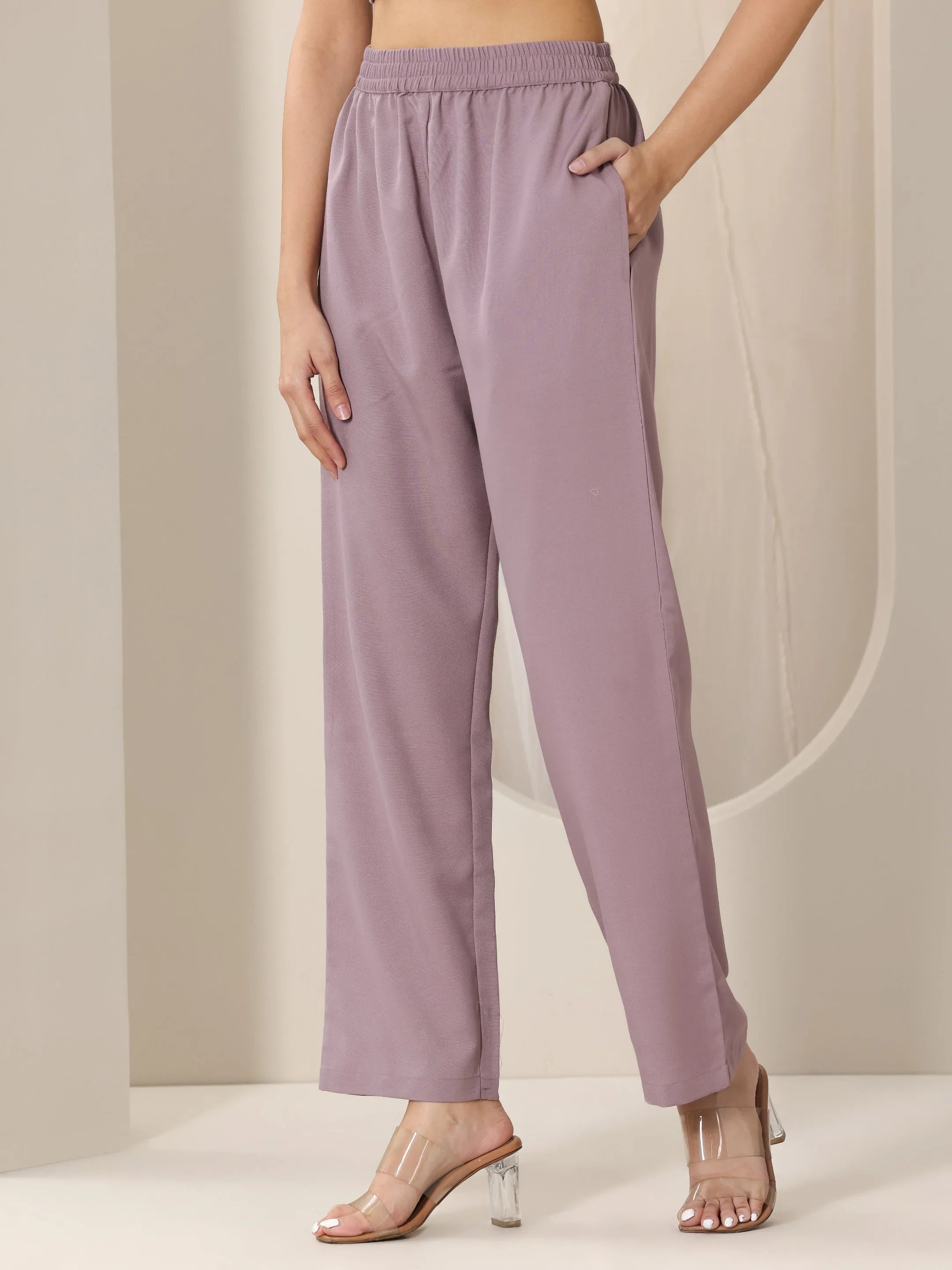 Mauve Woven Design Chanderi Silk Straight Suit Set With Dupatta