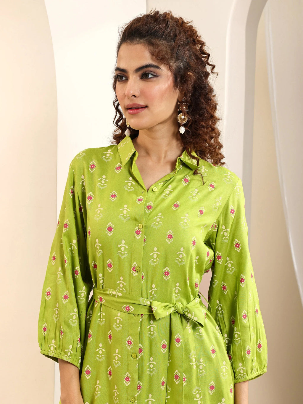 Green Printed Rayon Straight Kurta Set