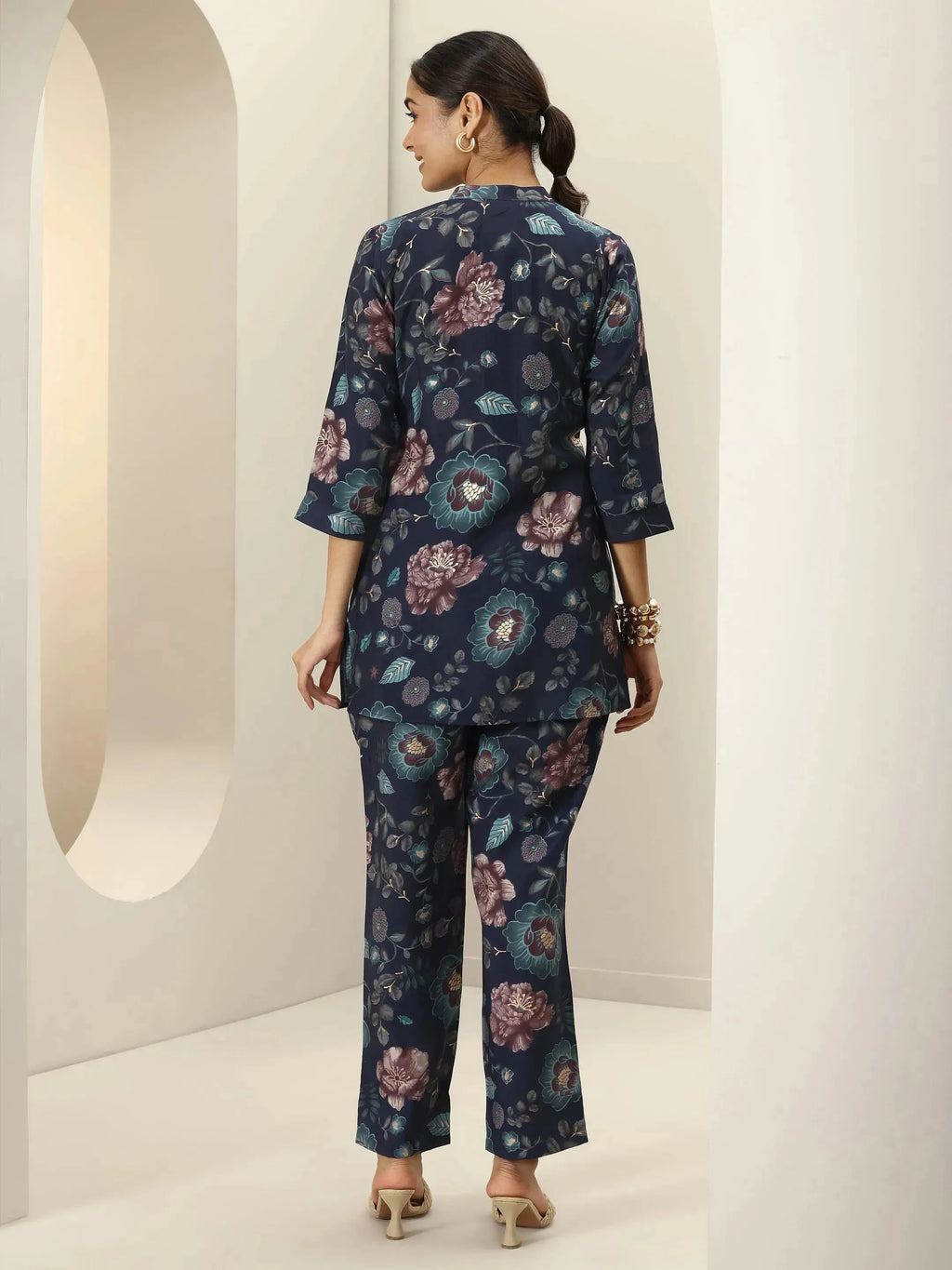 Blue Printed Silk Blend Co-Ord Sets