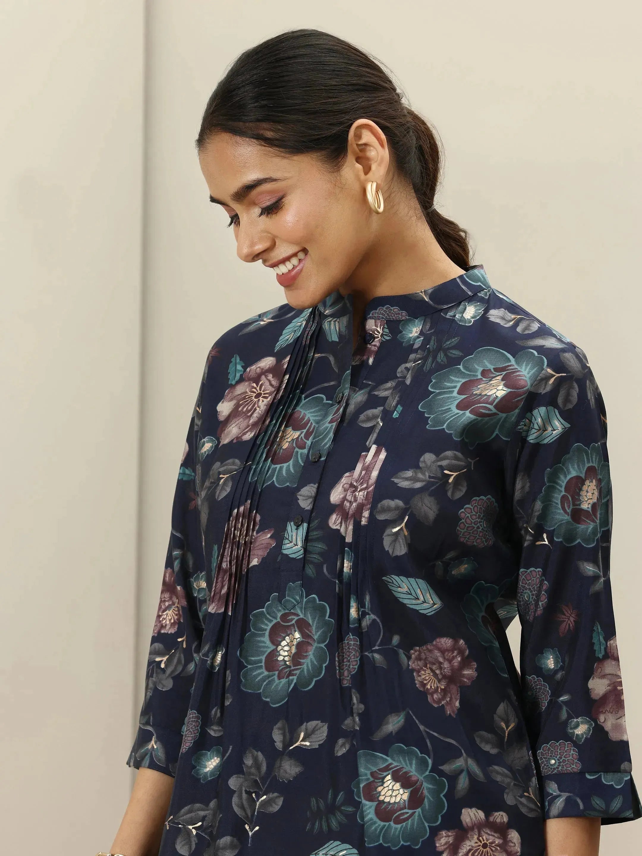 Blue Printed Silk Blend Co-Ord Sets