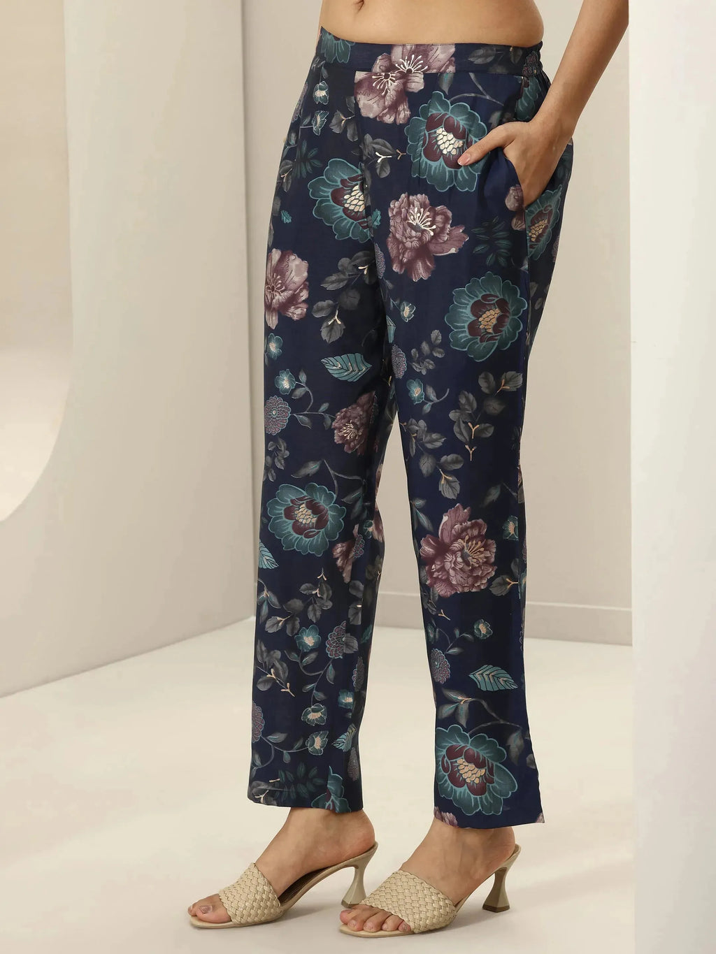 Blue Printed Silk Blend Co-Ord Sets