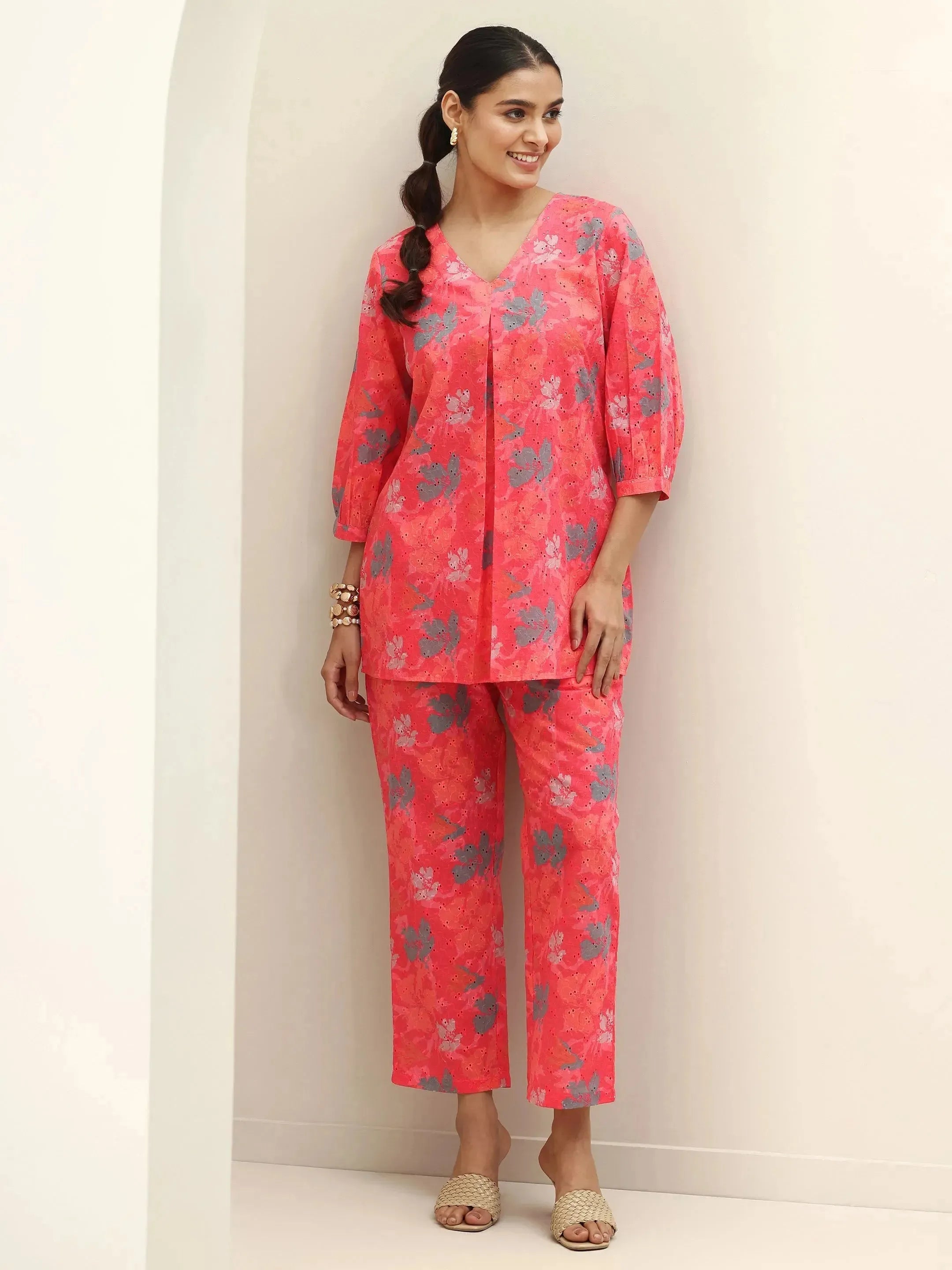 Coral Printed Cotton Co-Ord Sets