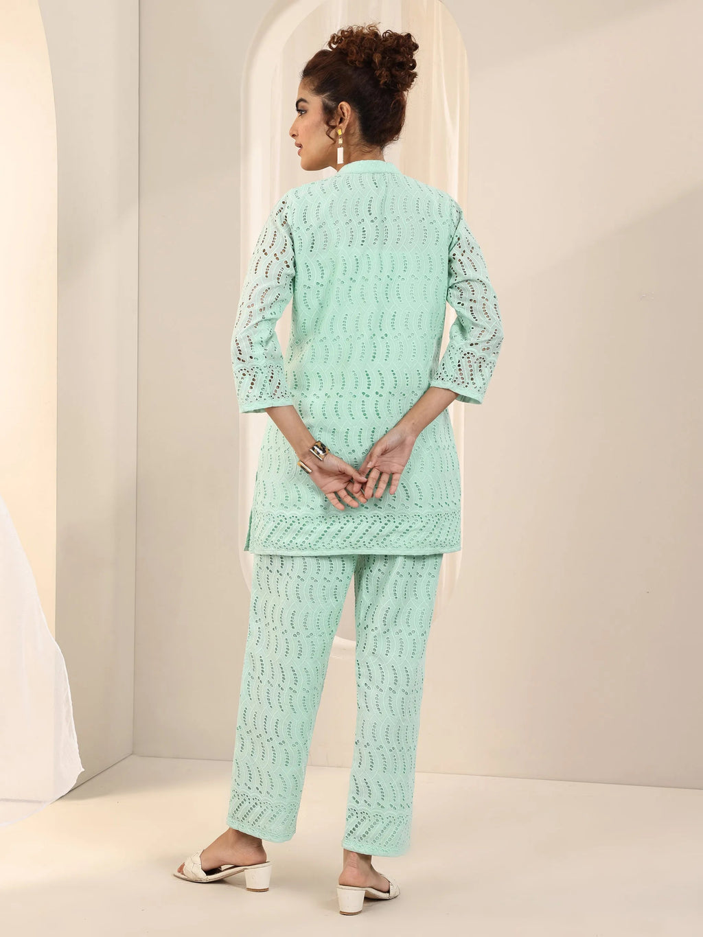 Green Self Design Cotton Co-Ord Sets