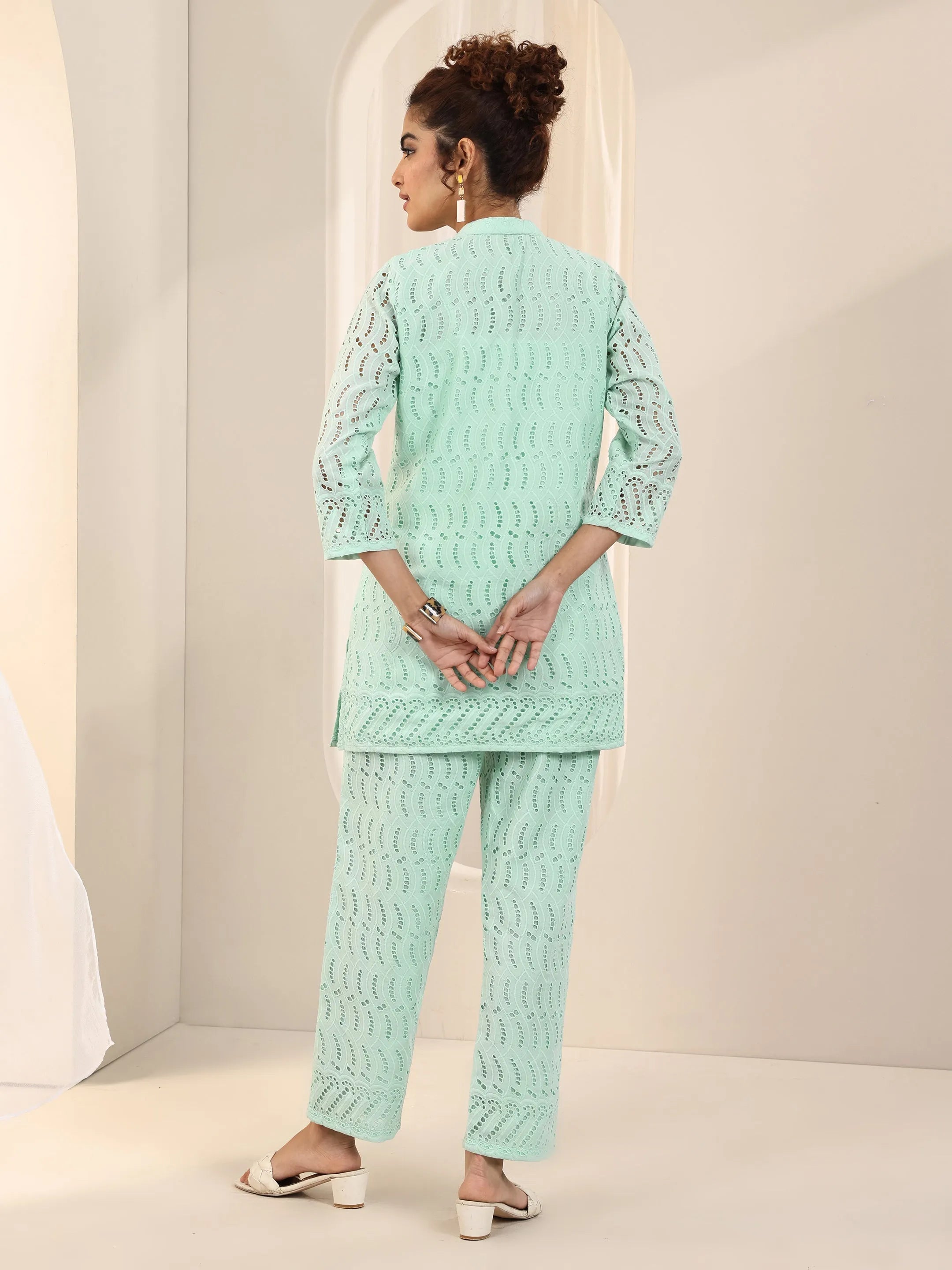 Green Self Design Cotton Co-Ord Sets