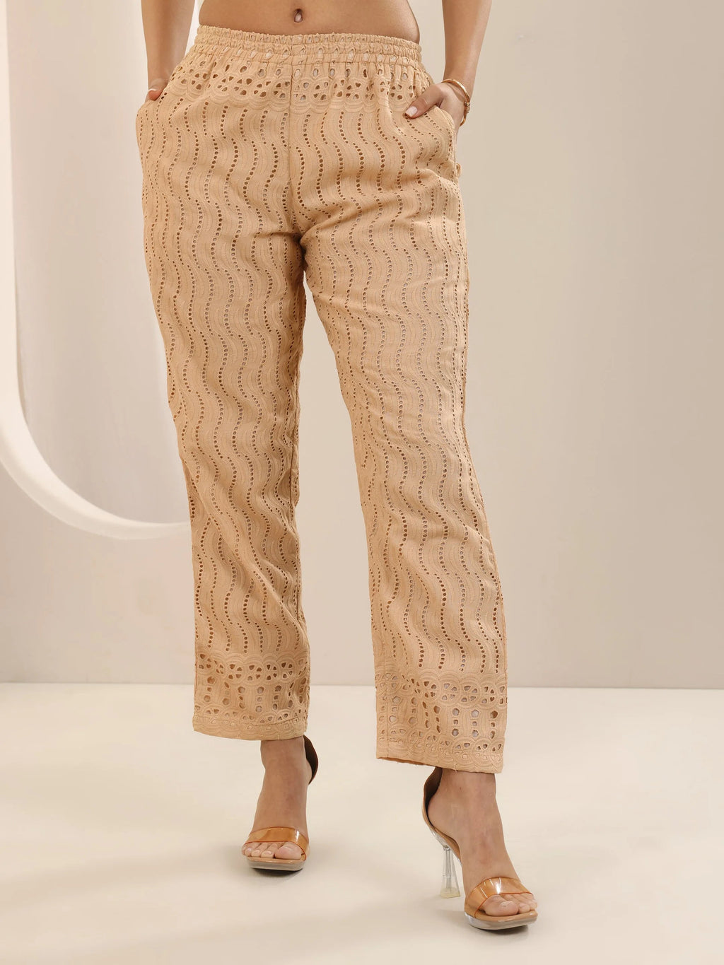 Beige Self Design Cotton Co-Ord Sets