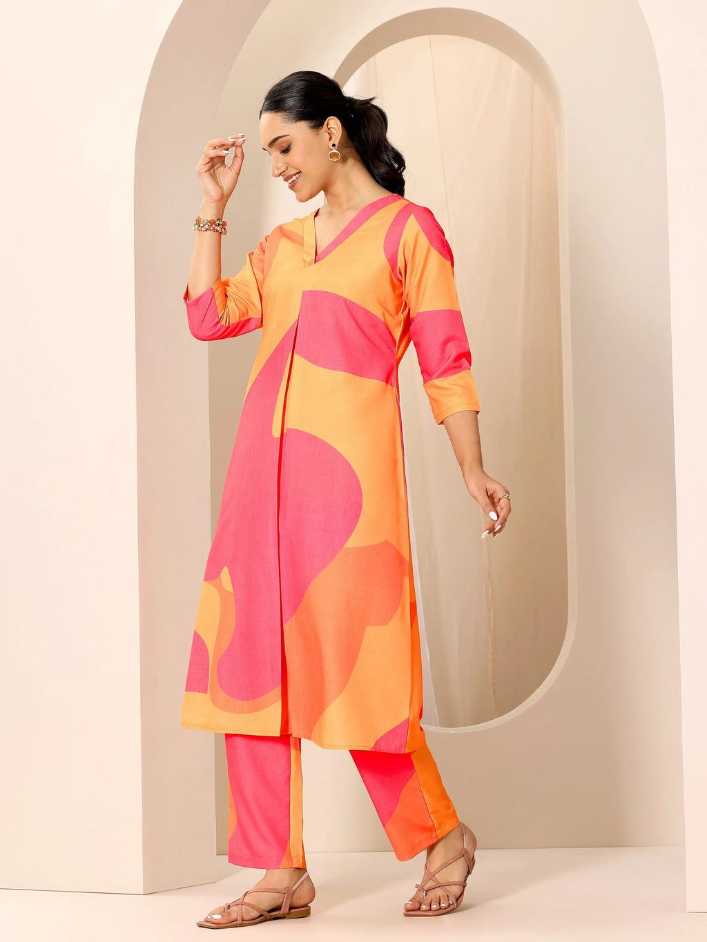 Multi Printed Rayon Straight Kurta Set