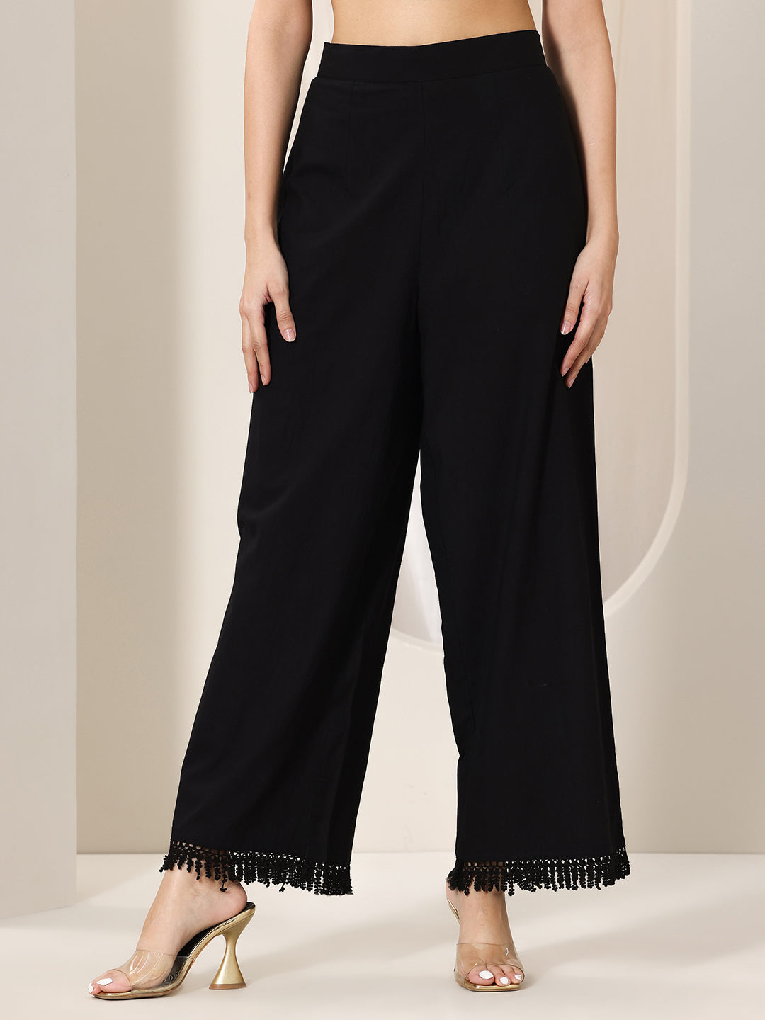 Black Embroidered Cotton Straight Suit Set With Dupatta