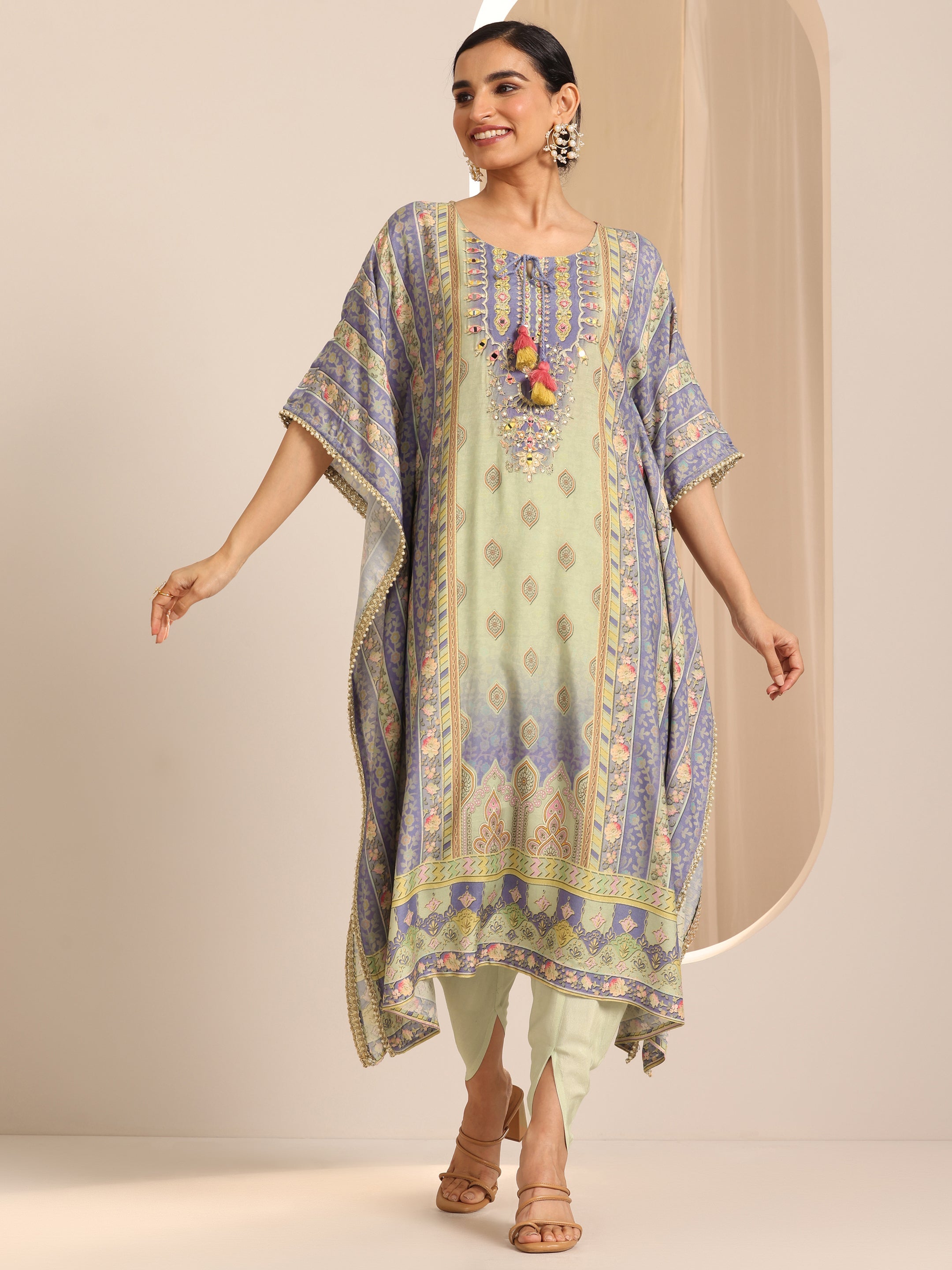 Multi Printed Muslin A-Line Kurta Set
