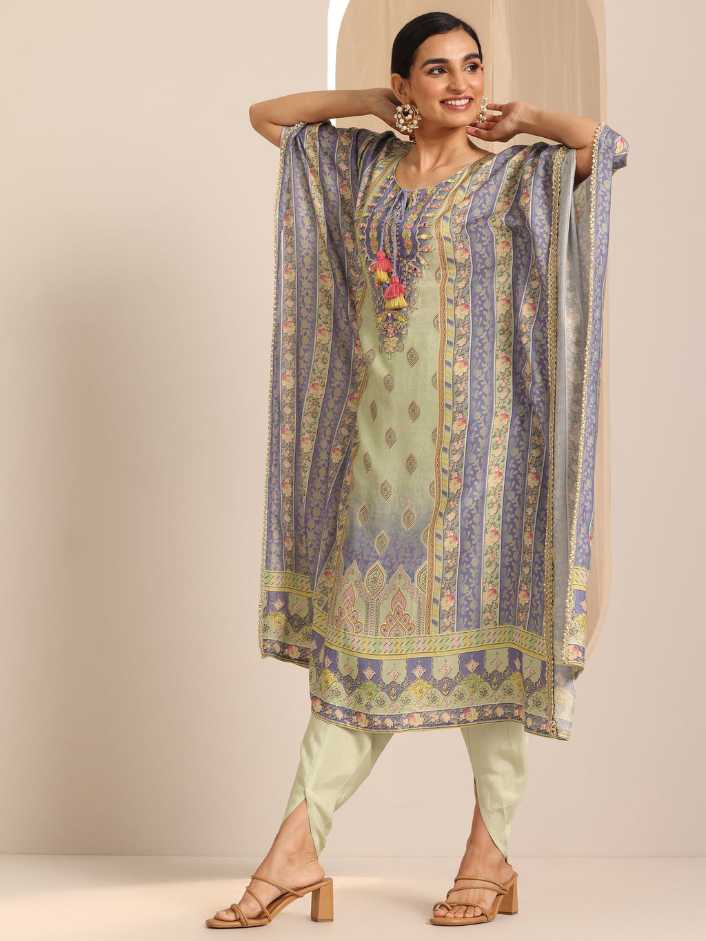 Multi Printed Muslin A-Line Kurta Set