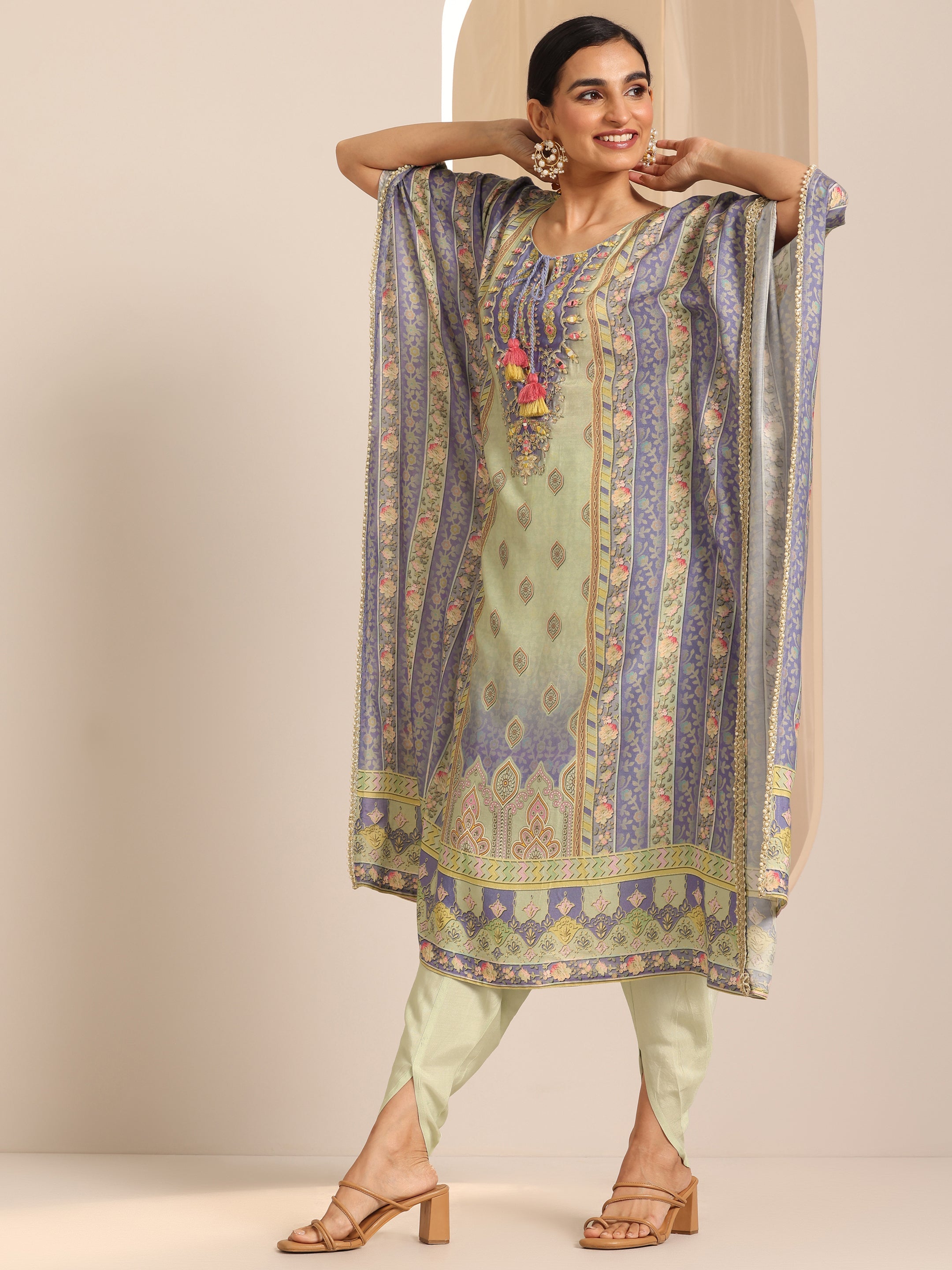 Multi Printed Muslin A-Line Kurta Set