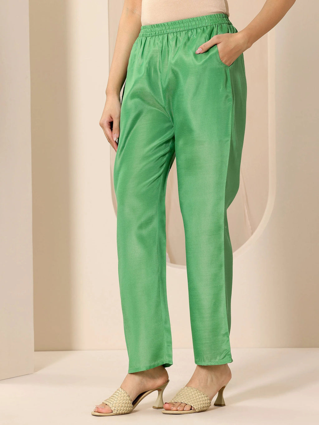 Green Printed Silk Blend Straight Suit Set With Dupatta