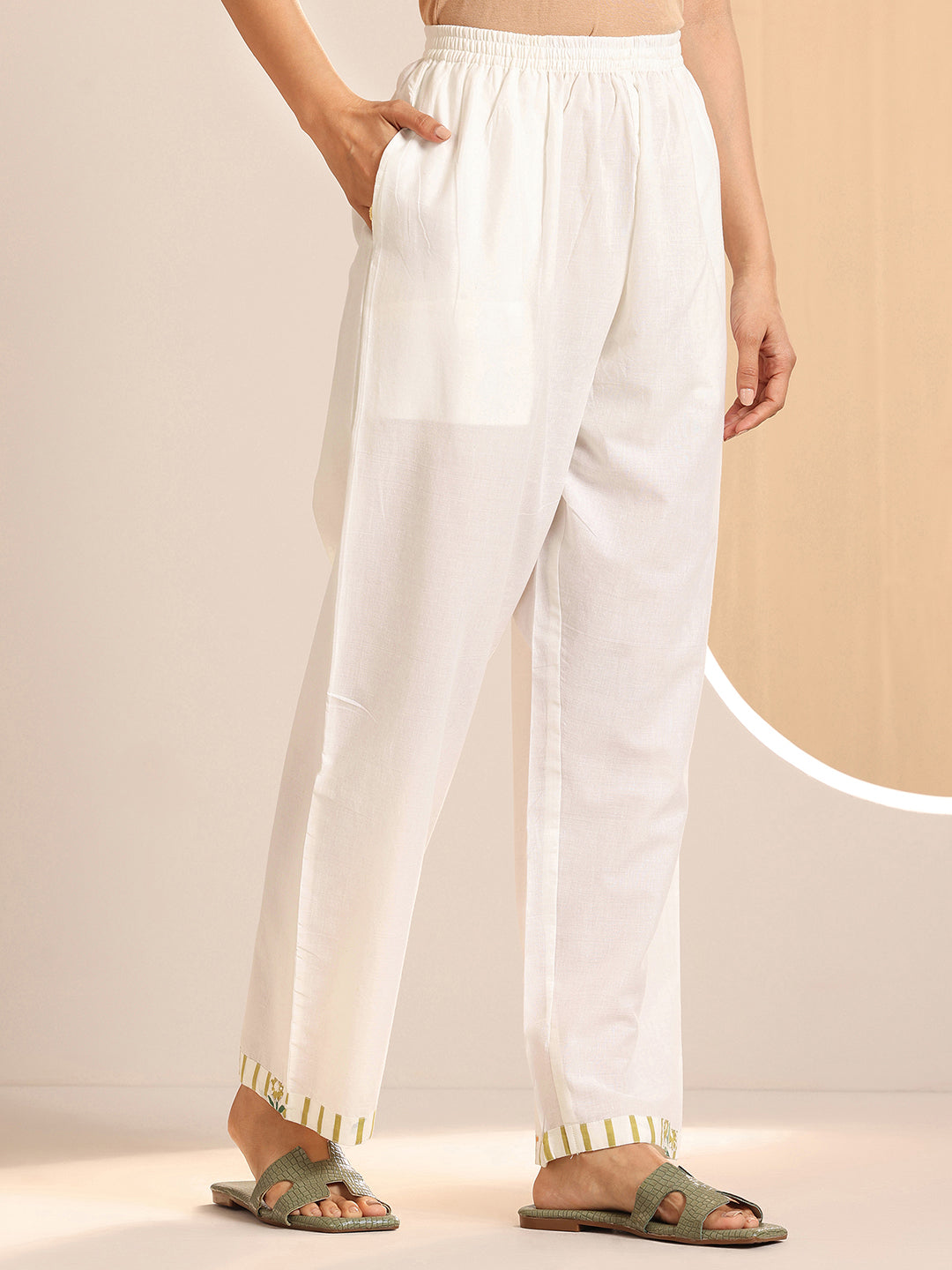 Off White Printed Cotton Straight Suit Sets With Dupatta