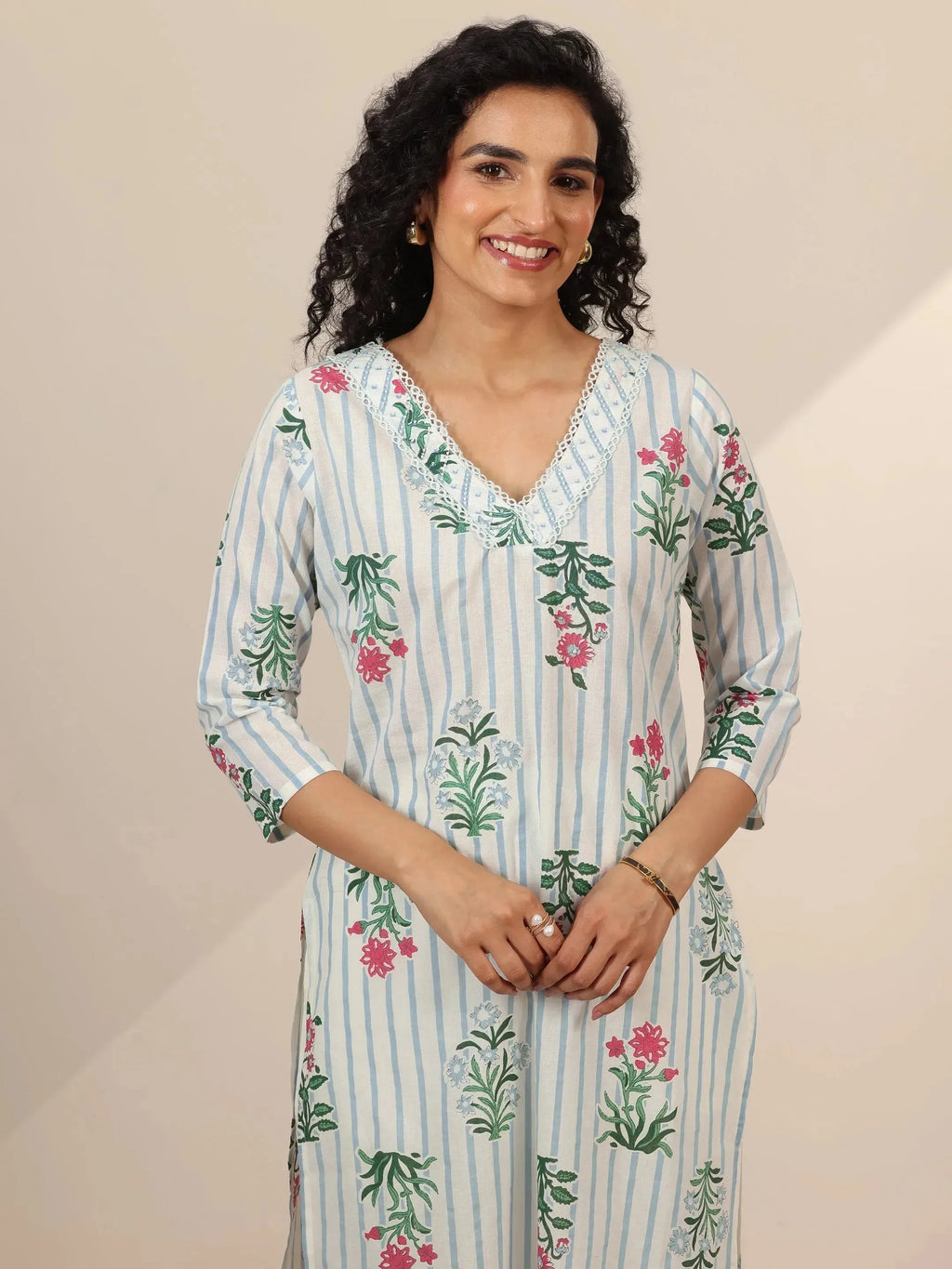 Off White Printed Cotton Straight Suit Sets With Dupatta