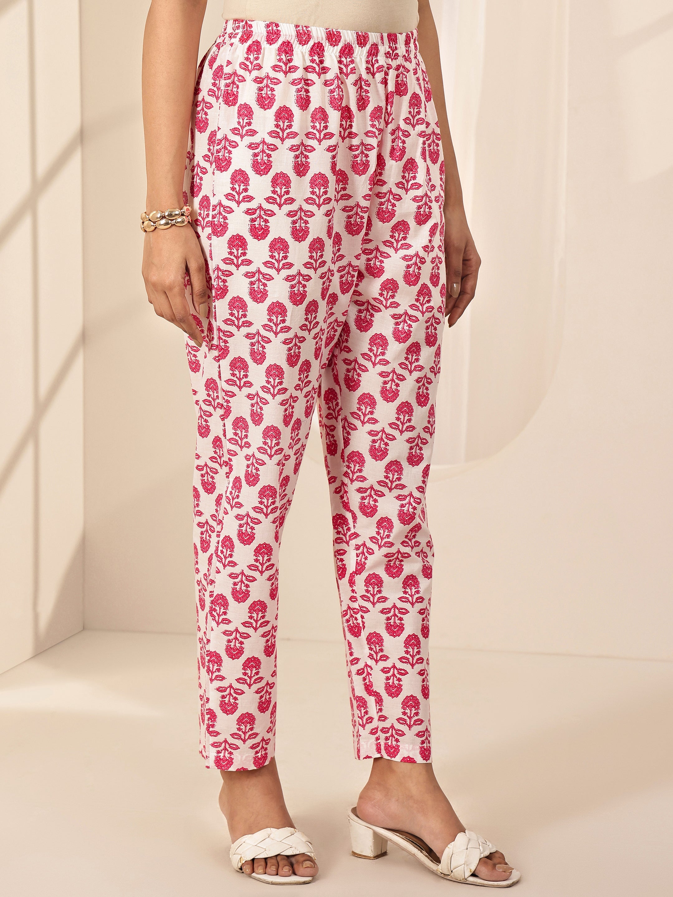 Off White Printed Cotton Straight Suit Sets With Dupatta