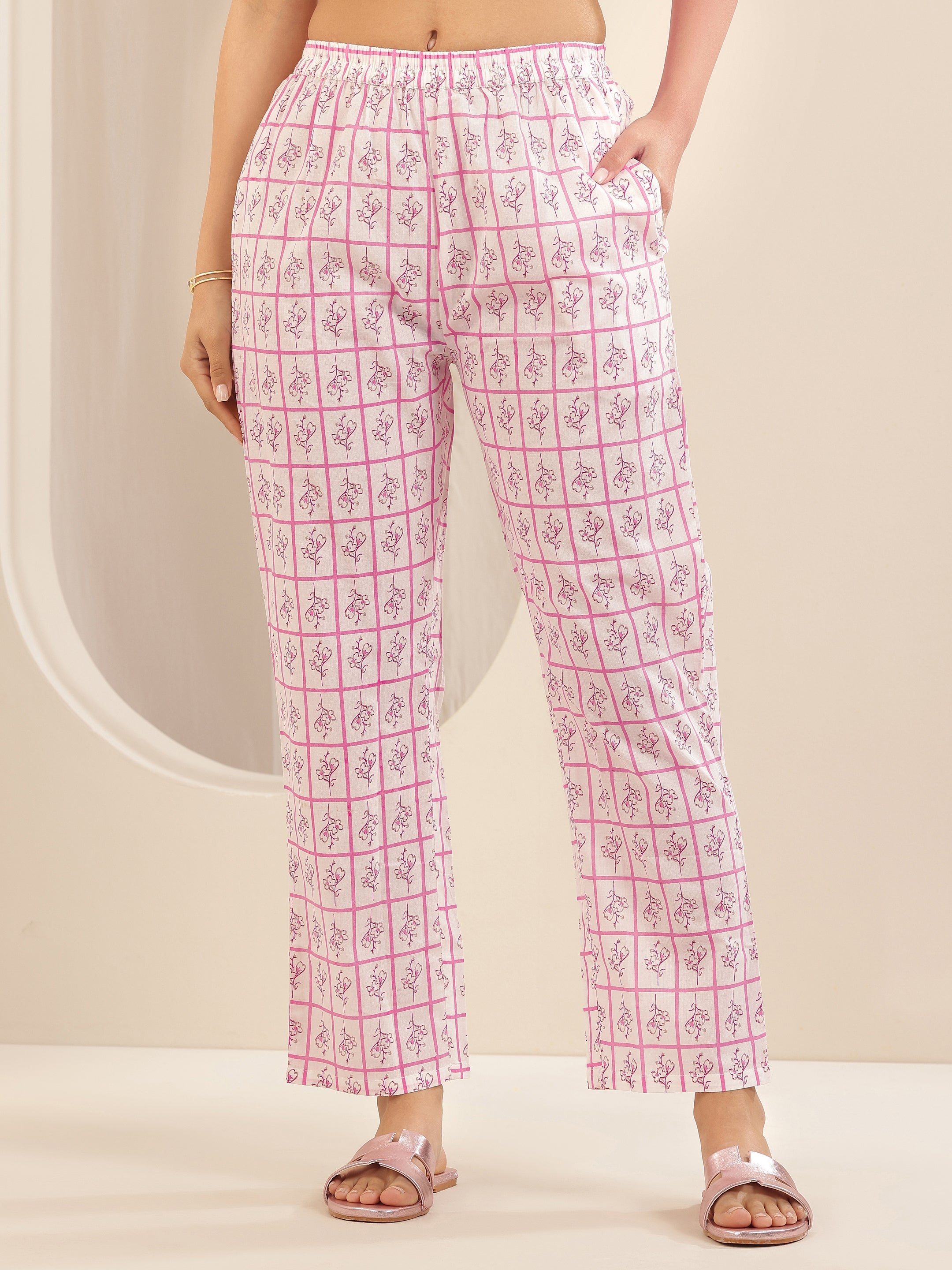 Pink Printed Cotton Straight Suit Sets With Dupatta