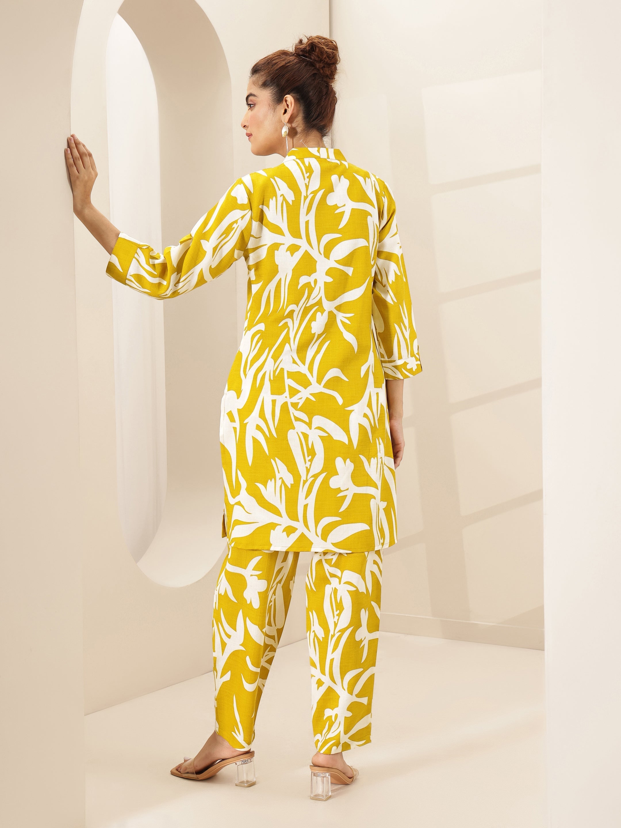 Mustard Printed Cotton Blend Co-Ord Sets