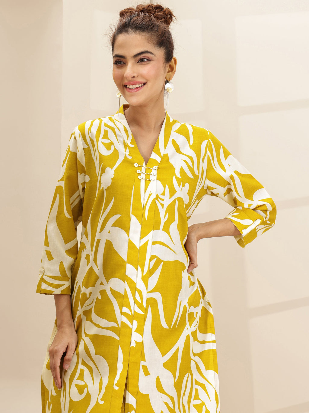 Mustard Printed Cotton Blend Co-Ord Sets