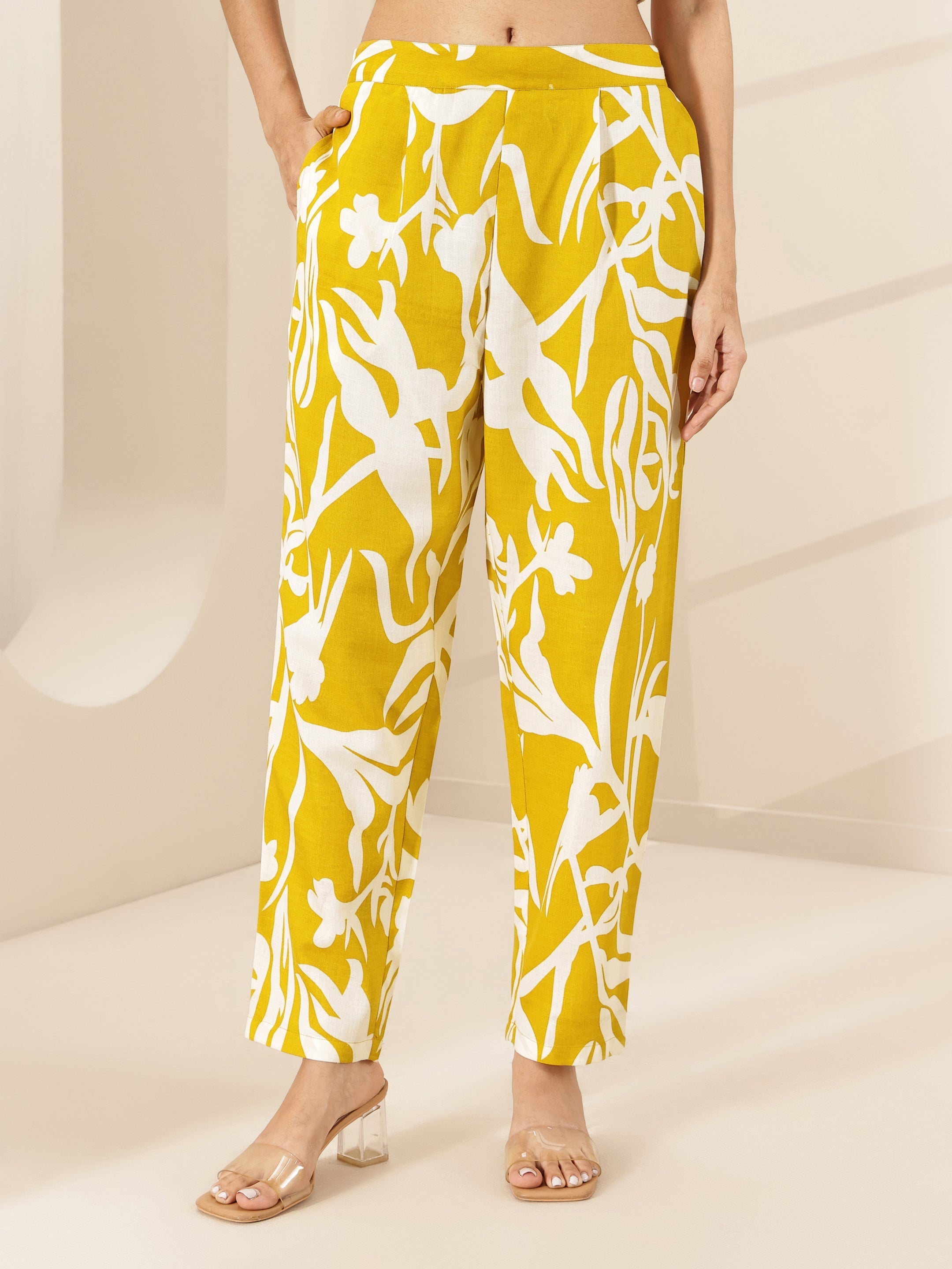 Mustard Printed Cotton Blend Co-Ord Sets