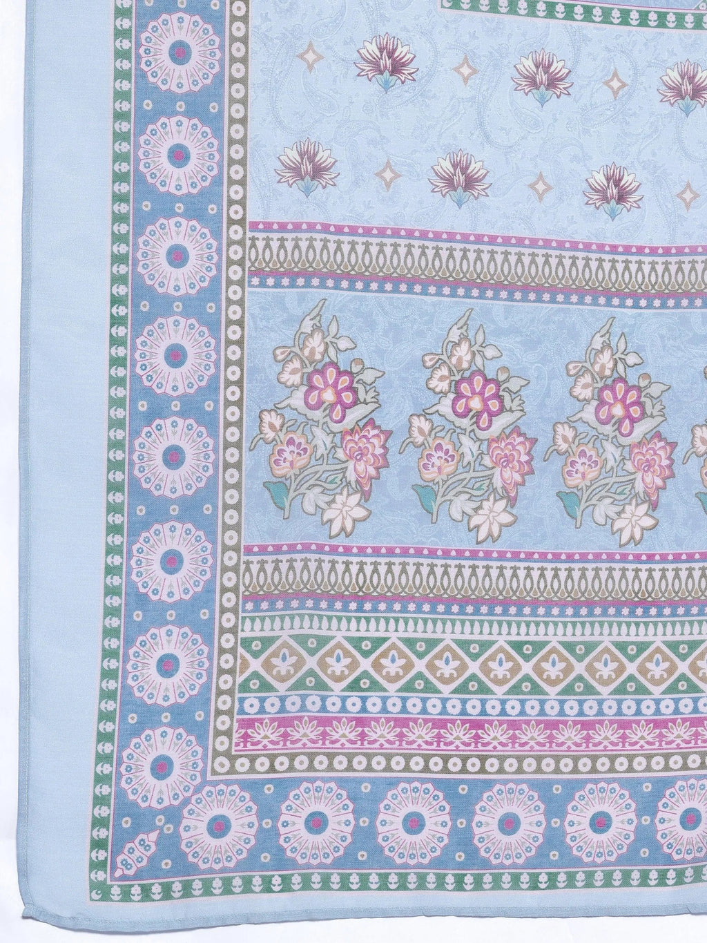 Blue Printed Poly Crepe Straight Suit With Dupatta