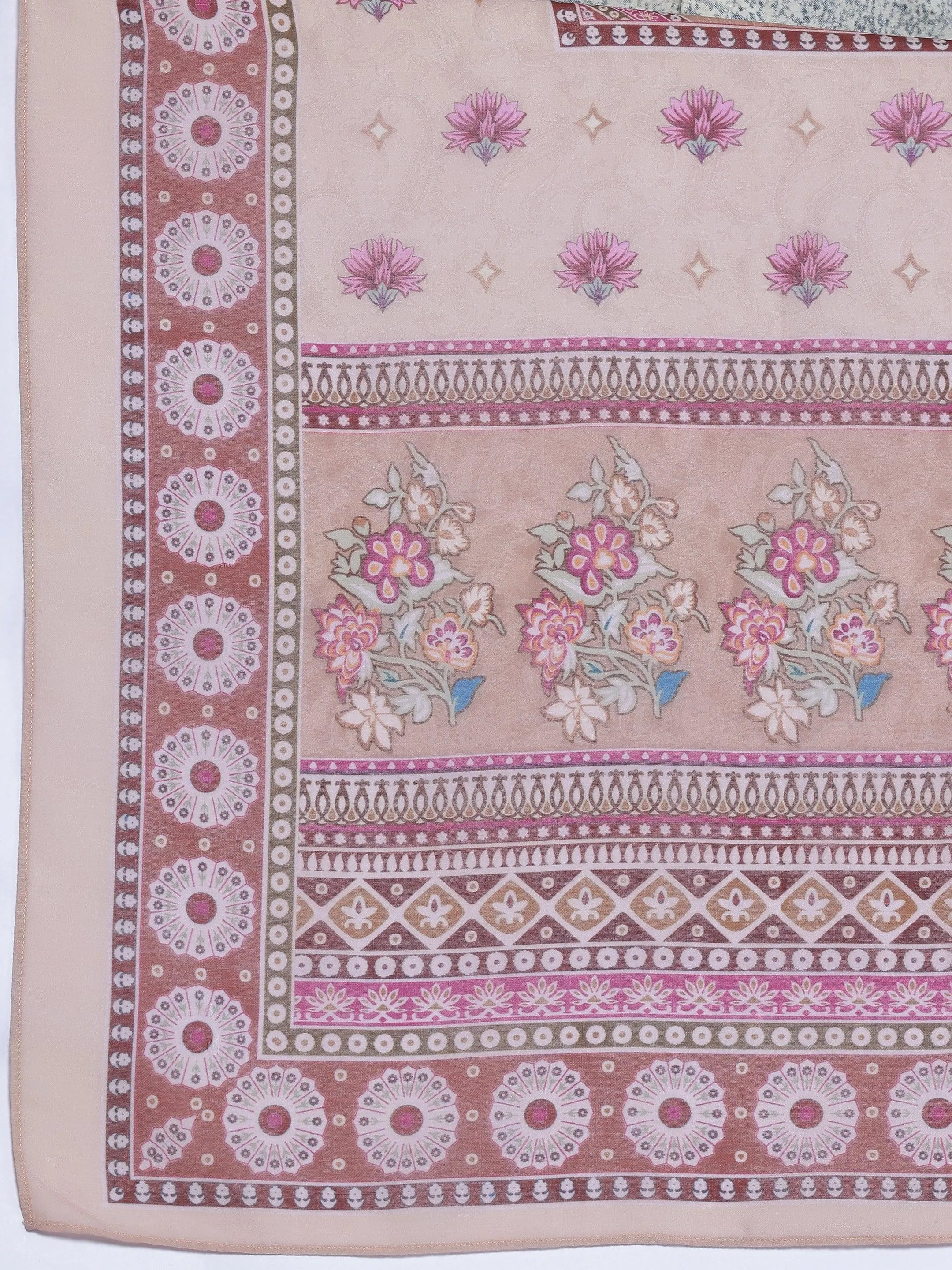 Peach Printed Poly Crepe Straight Suit With Dupatta