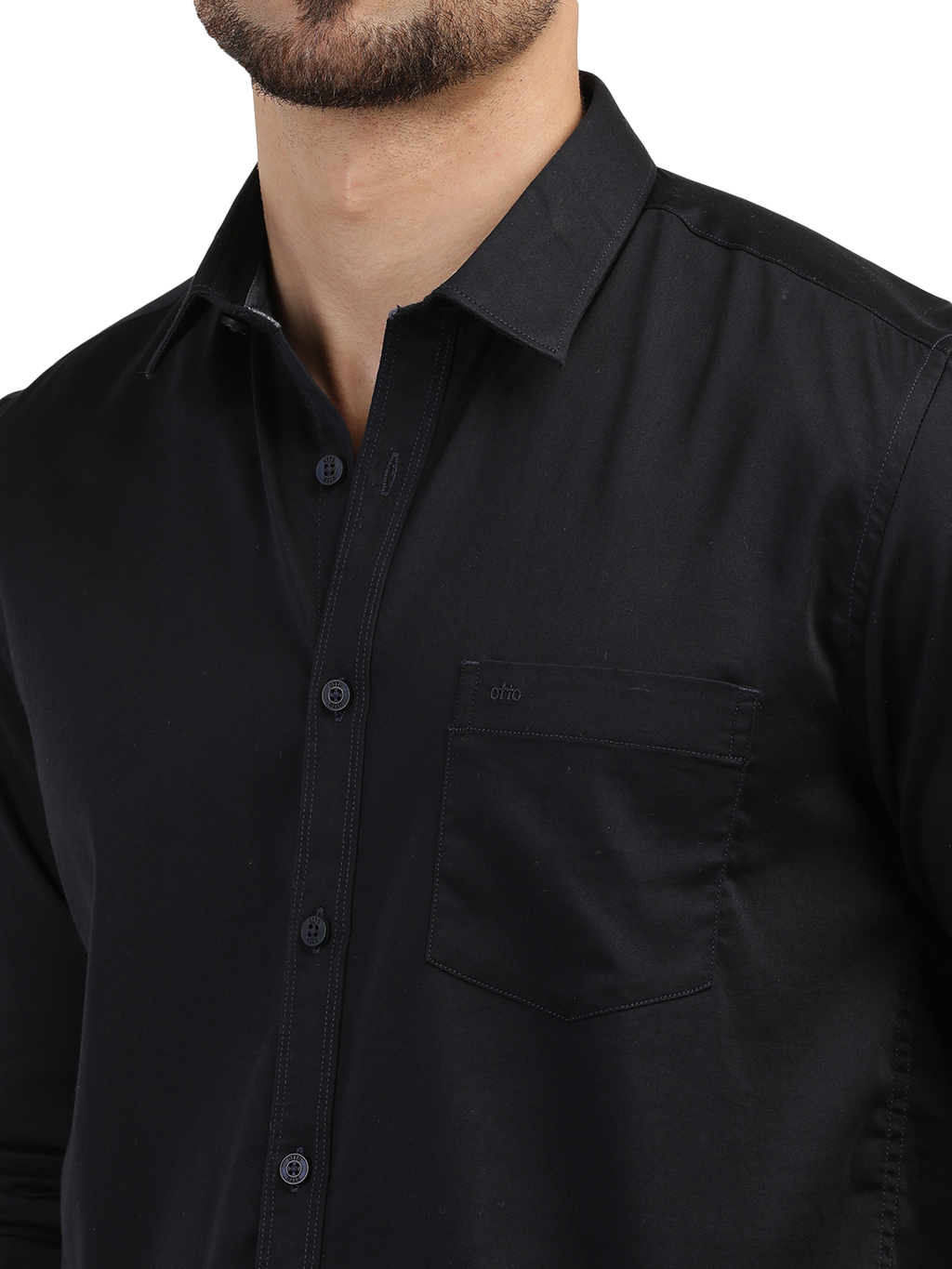 Navy Satin Solid Shirt