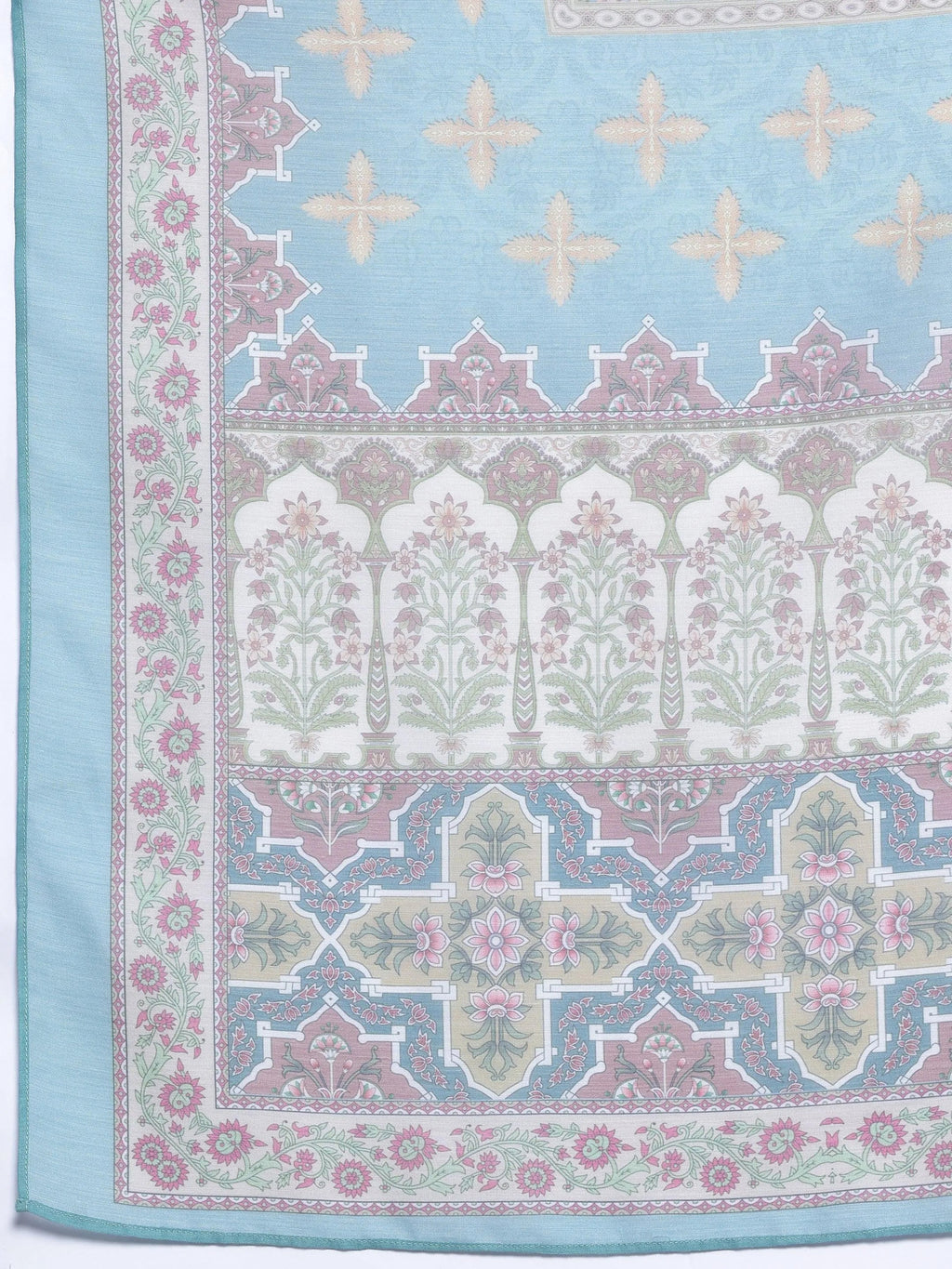 Blue Printed Poly Crepe Straight Suit With Dupatta