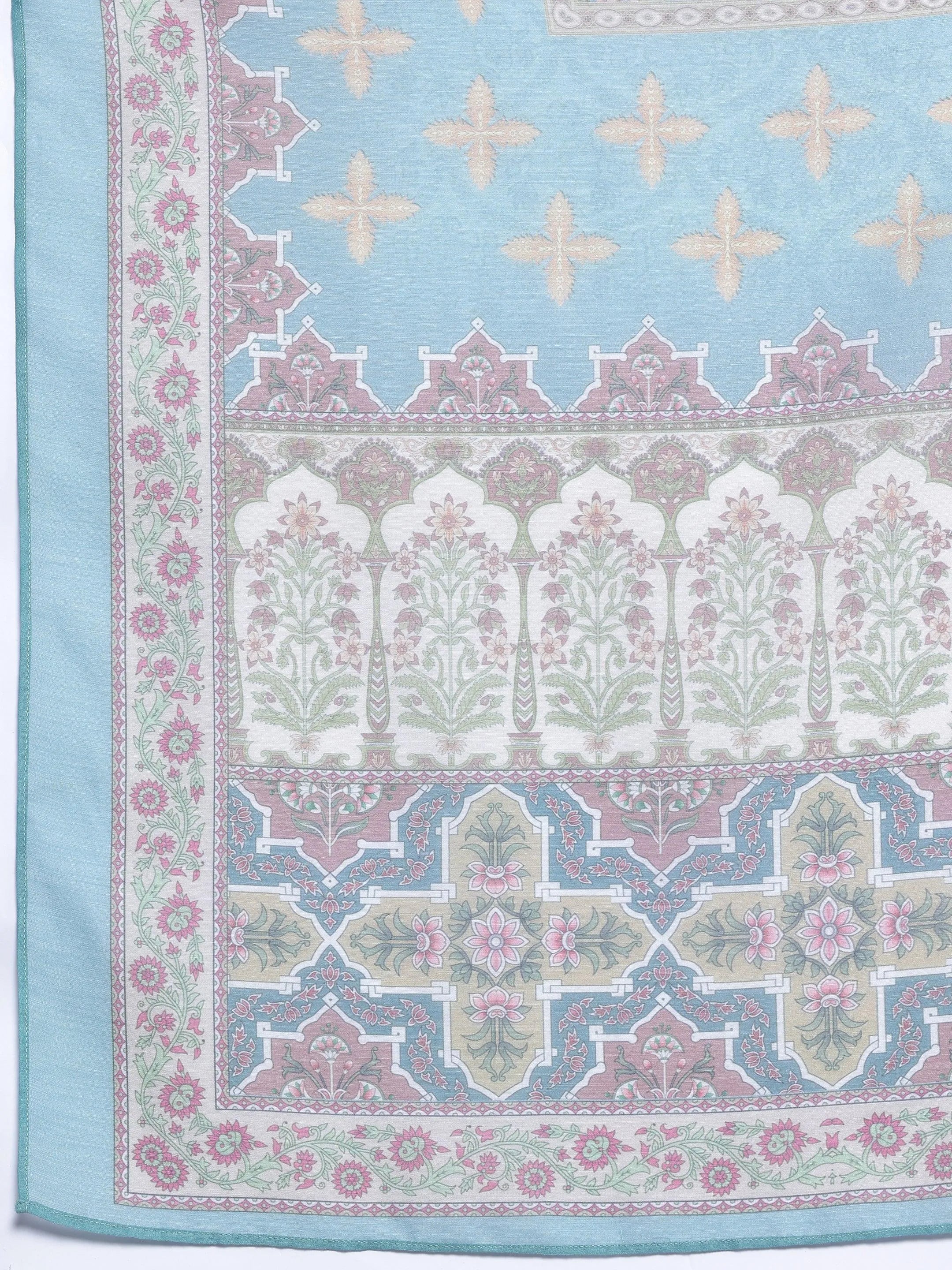 Blue Printed Poly Crepe Straight Suit With Dupatta