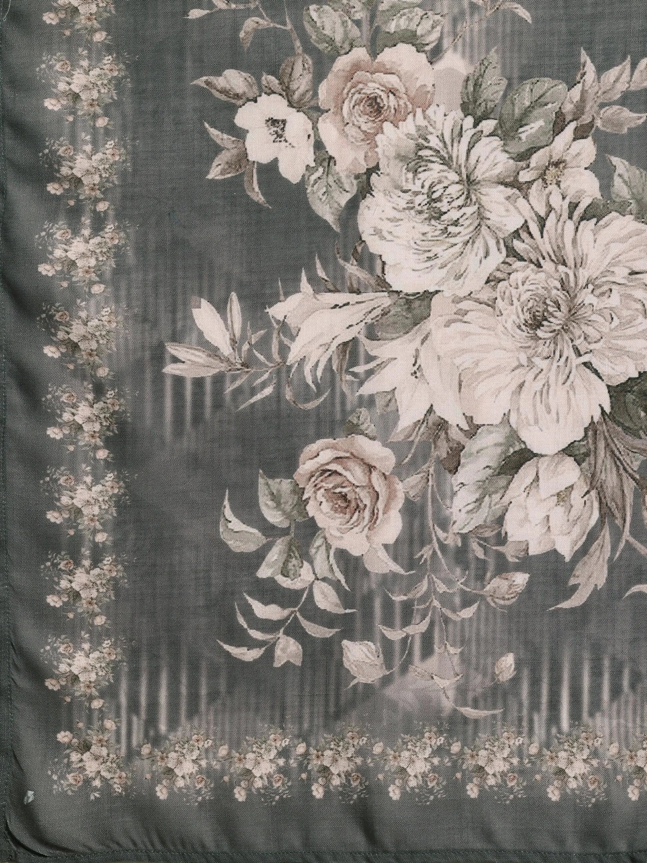 Grey Printed Cotton Straight Suit With Dupatta