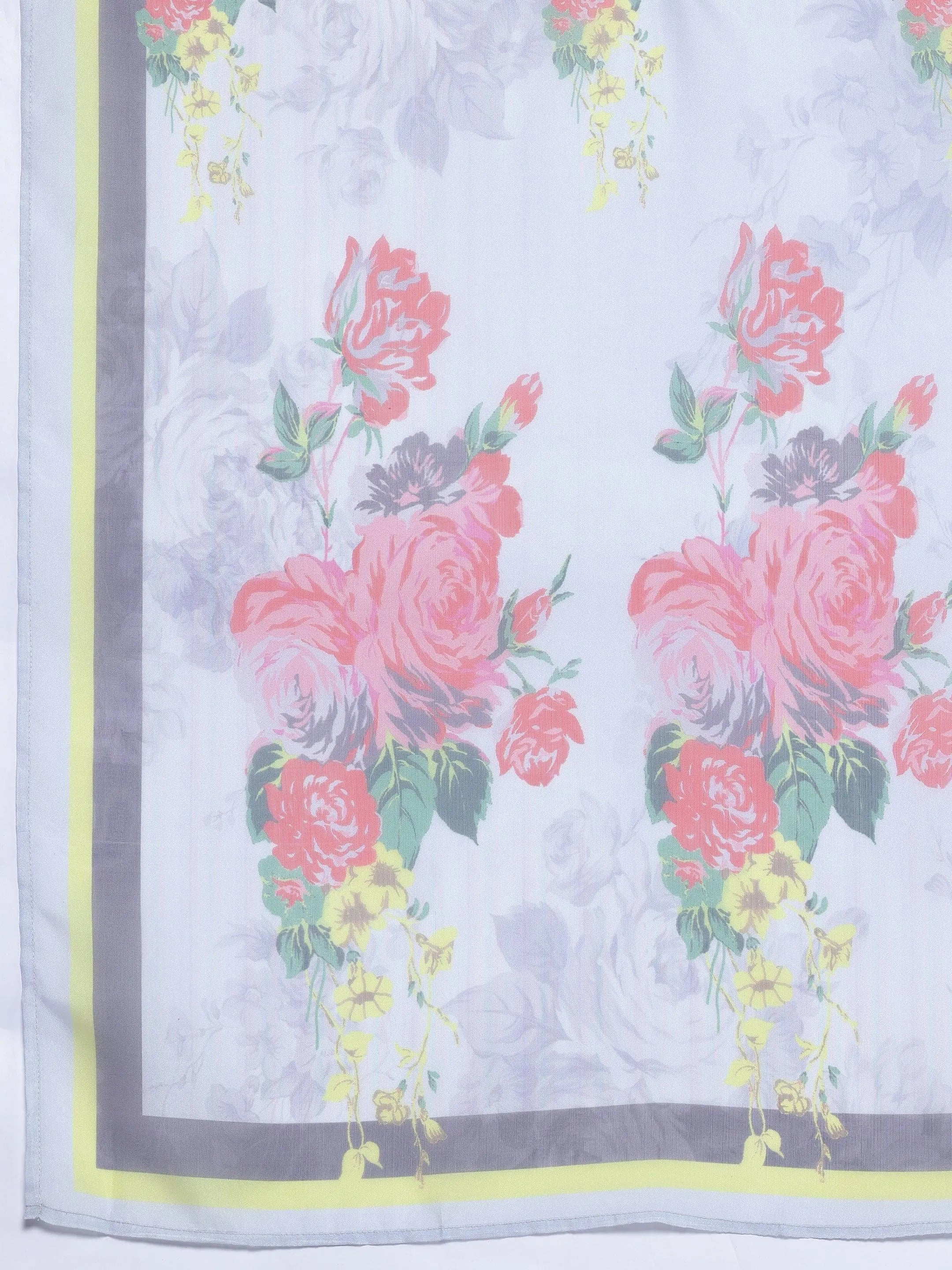 Grey Self Design Silk Blend Straight Suit With Dupatta