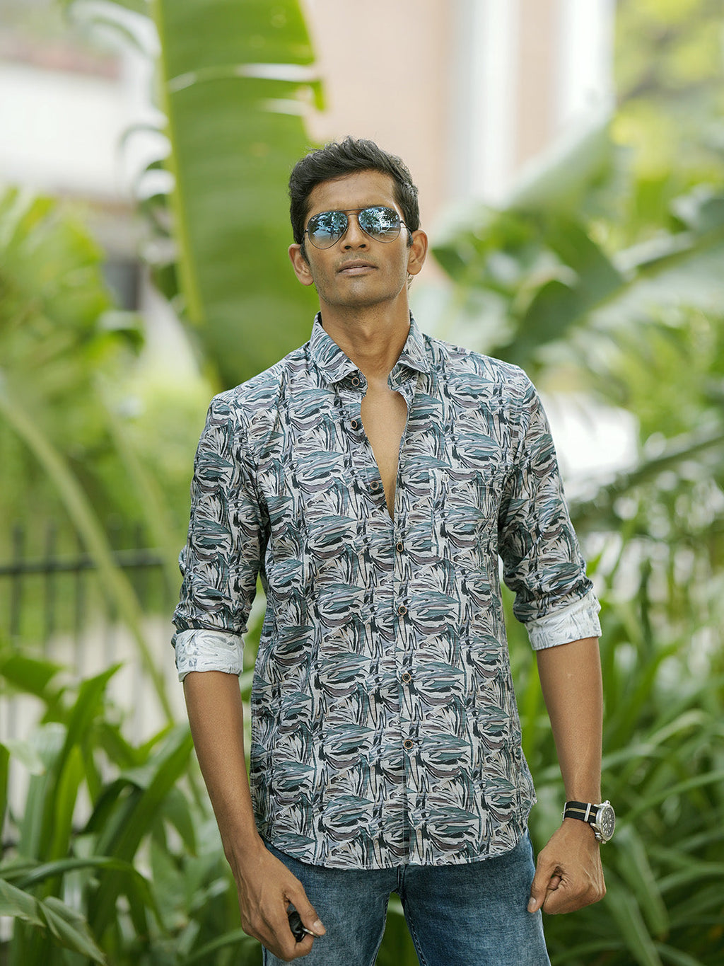 Aqua Green Abstract Printed Shirt